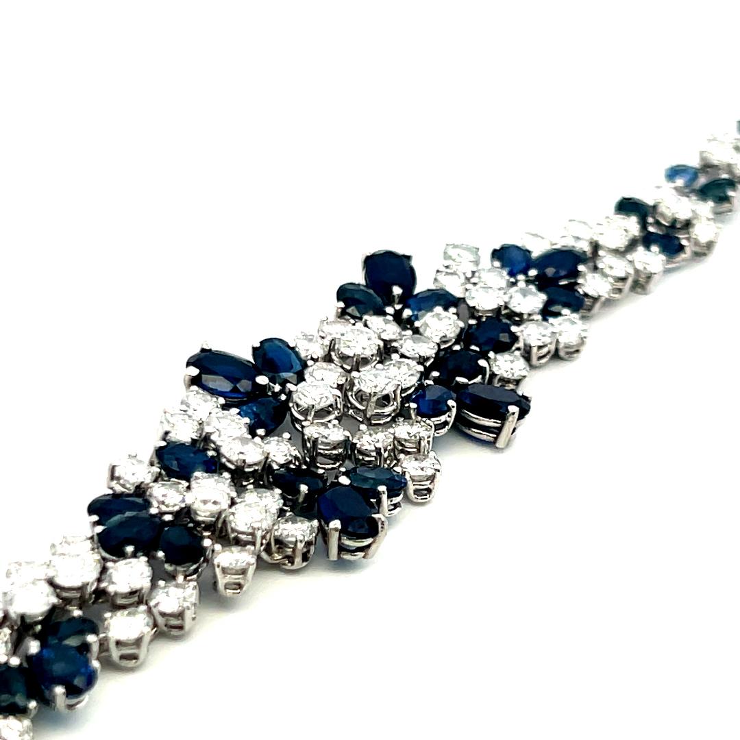 8.70ct Diamond & 8.00ct Sapphire 18K White Gold Vintage Floral Link Bracelet
