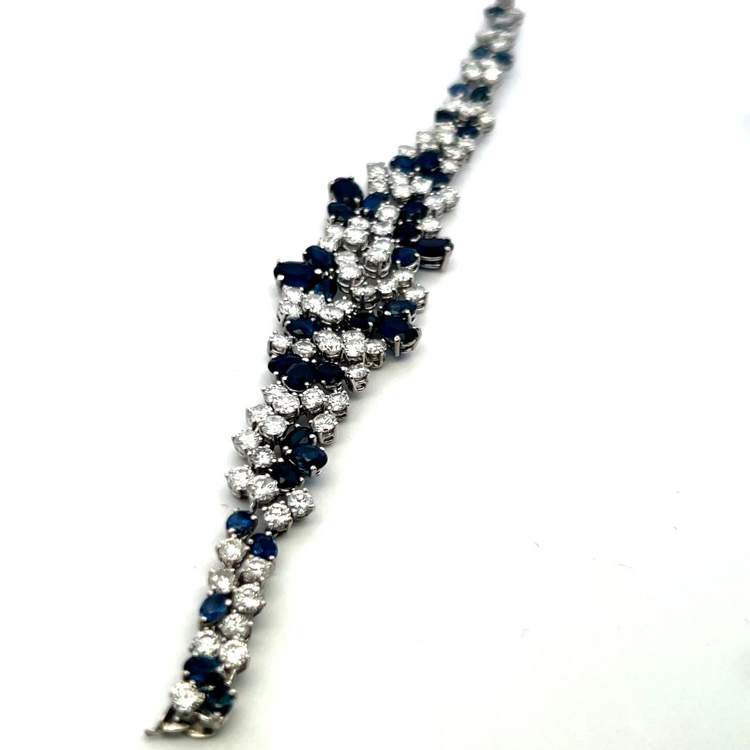 8.70ct Diamond & 8.00ct Sapphire 18K White Gold Vintage Floral Link Bracelet