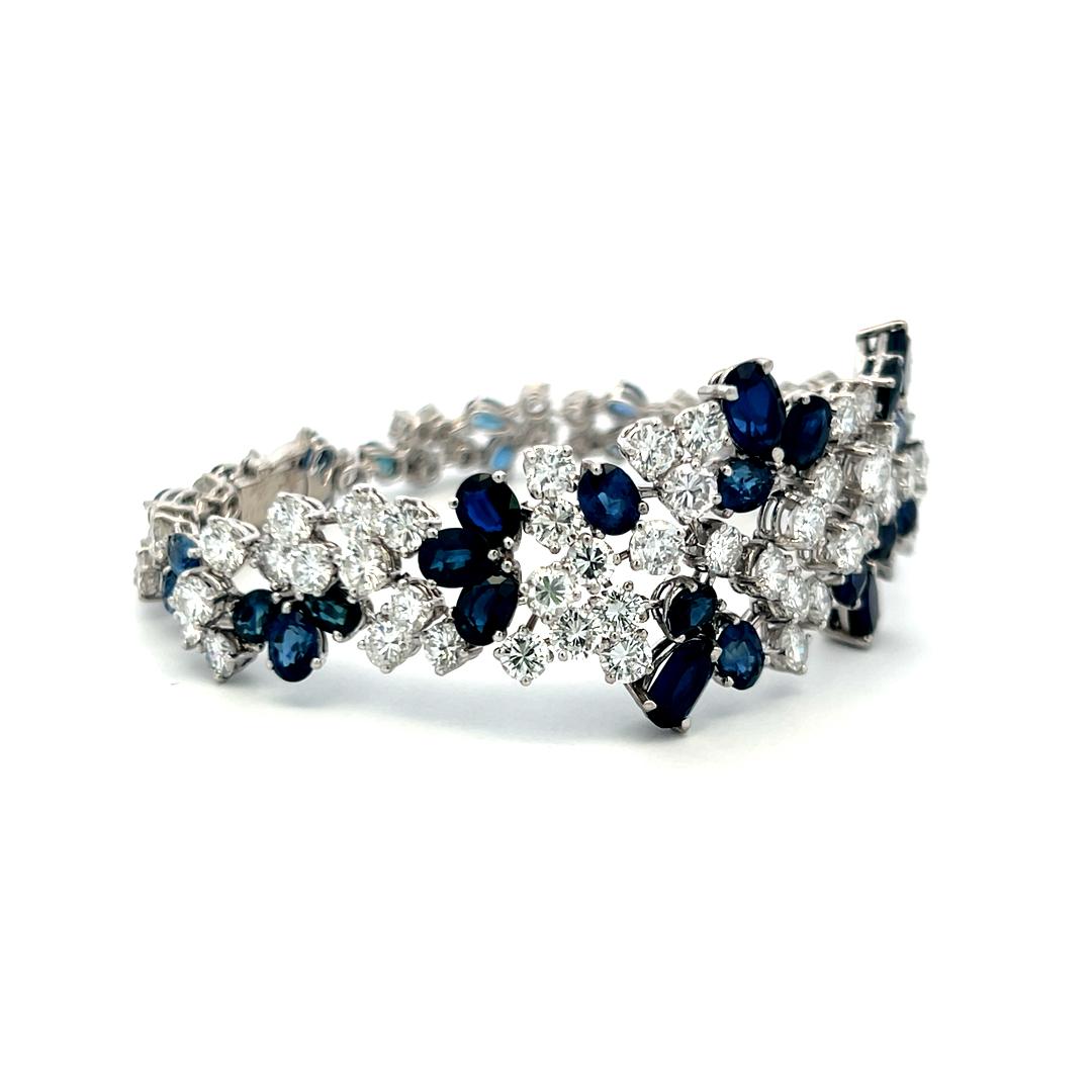 8.70ct Diamond & 8.00ct Sapphire 18K White Gold Vintage Floral Link Bracelet