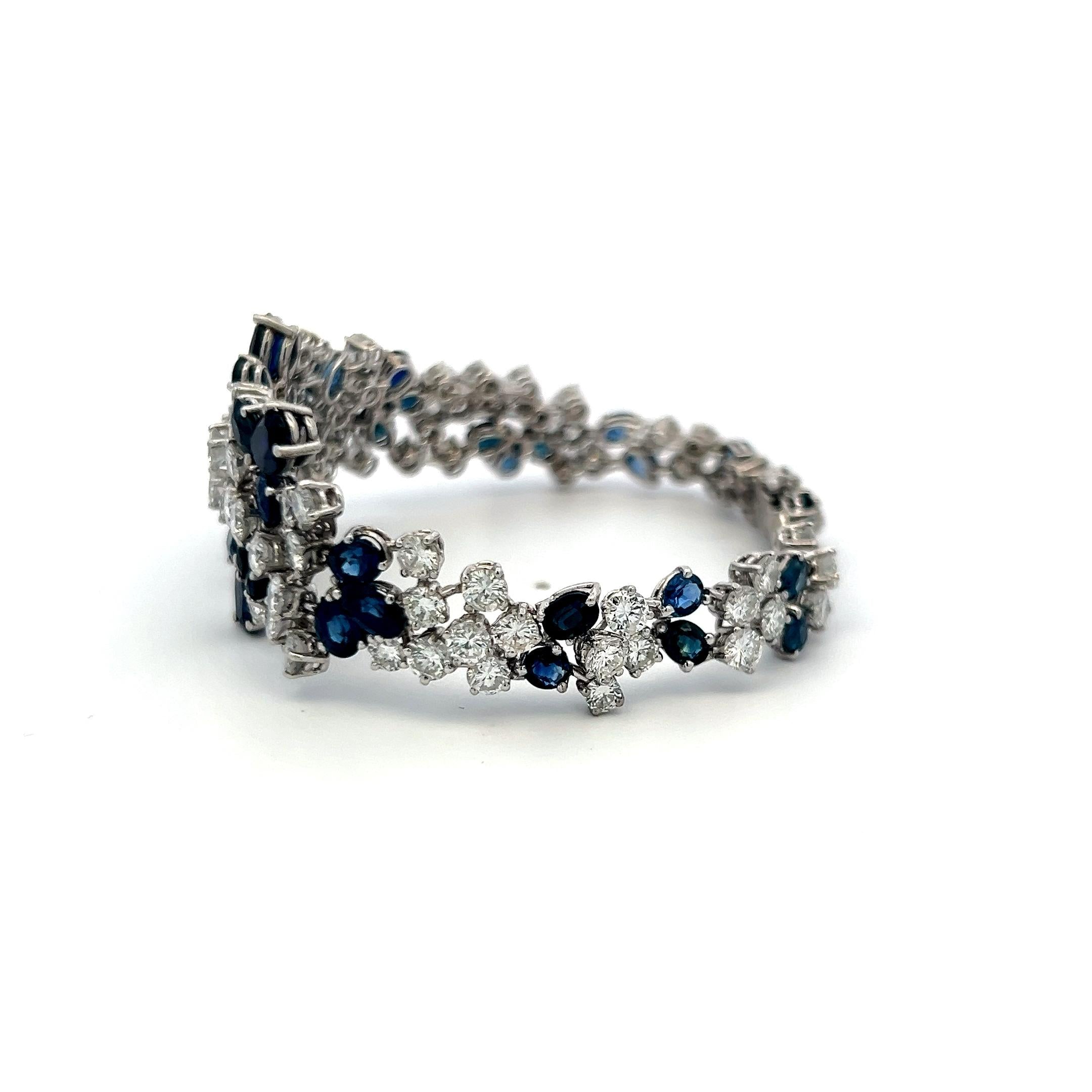 8.70ct Diamond & 8.00ct Sapphire 18K White Gold Vintage Floral Link Bracelet