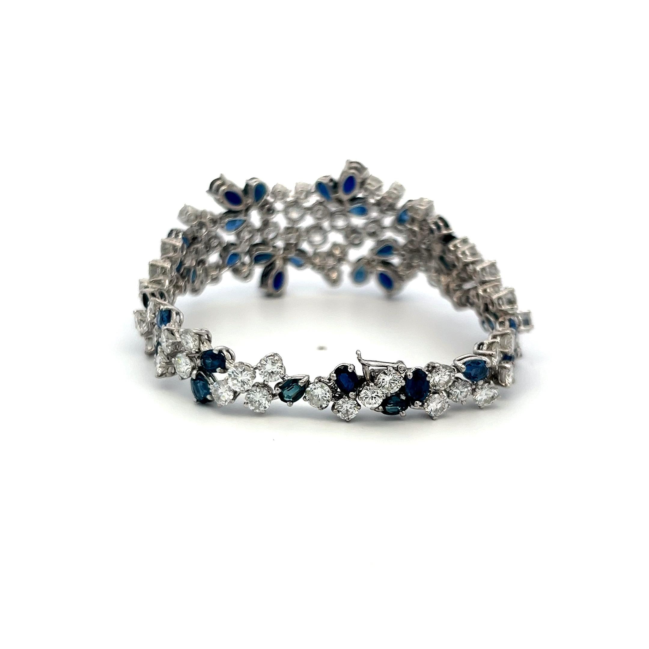 8.70ct Diamond & 8.00ct Sapphire 18K White Gold Vintage Floral Link Bracelet