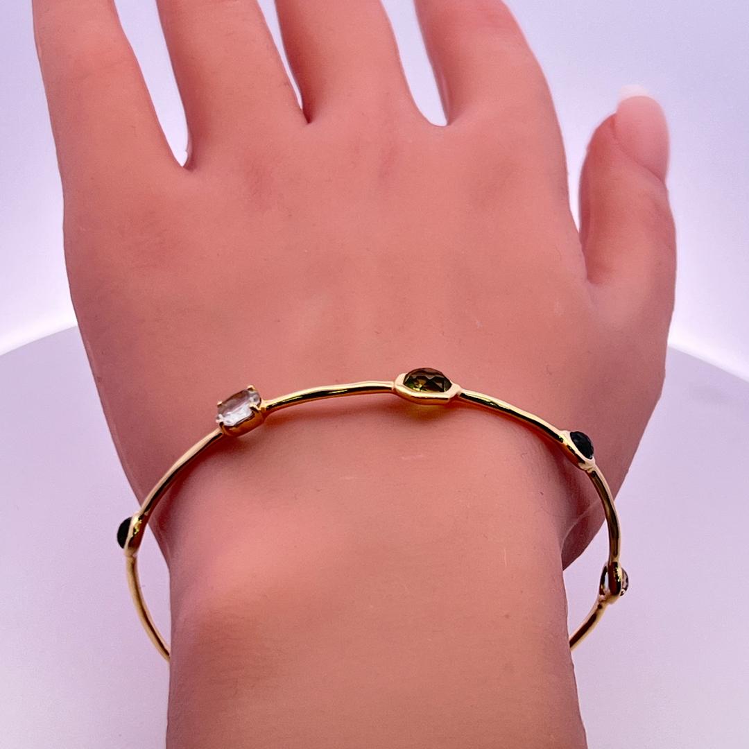 Ippolita 18K Yellow Gold Bangle Bracelet 6ct Aqua Marine and 2.5 Carat Peridot