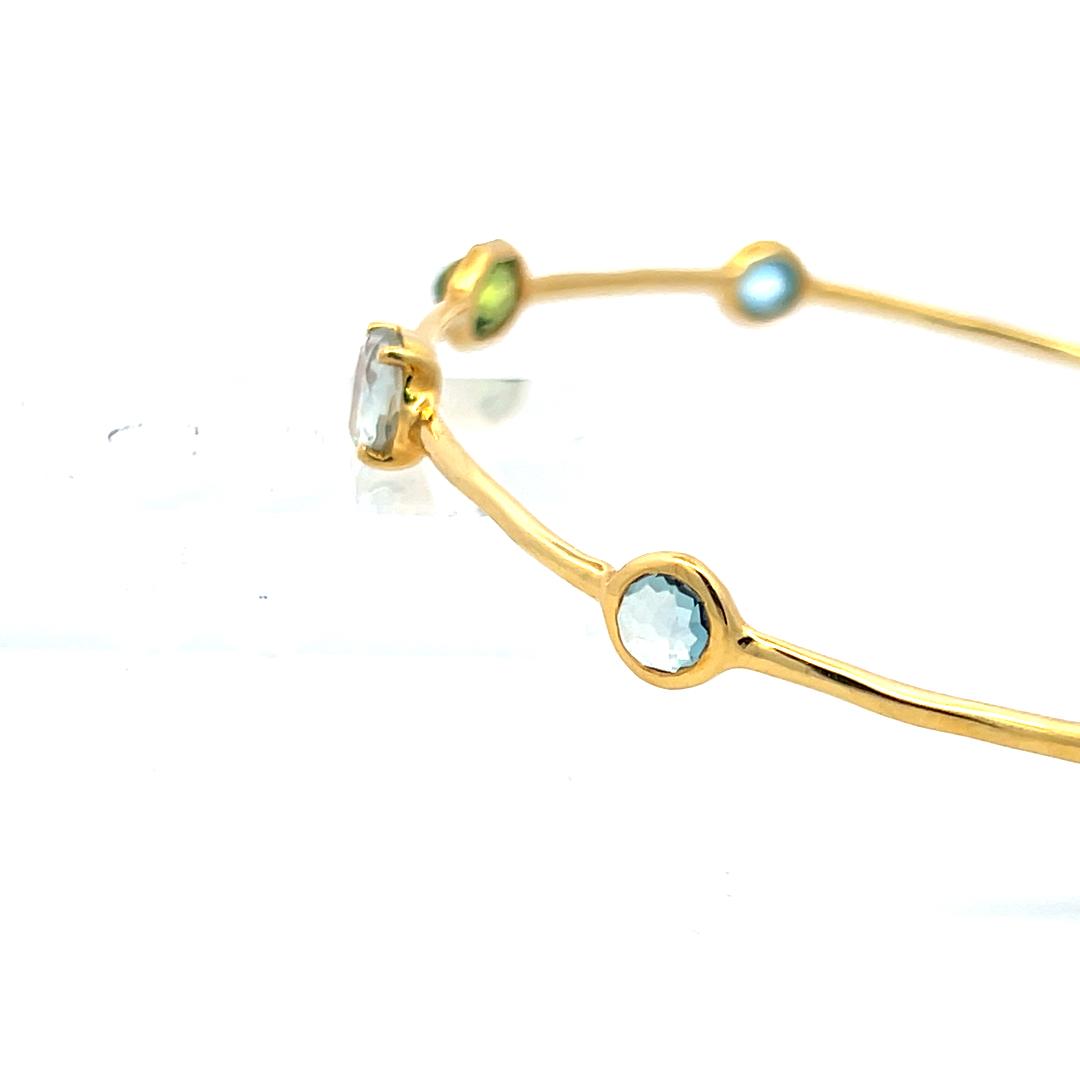 Ippolita 18K Yellow Gold Bangle Bracelet 6ct Aqua Marine and 2.5 Carat Peridot