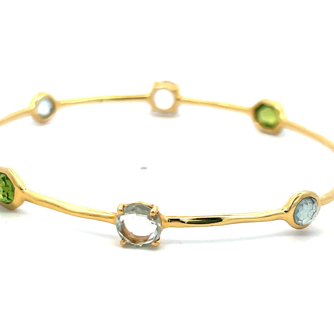 Ippolita 18K Yellow Gold Bangle Bracelet 6ct Aqua Marine and 2.5 Carat Peridot