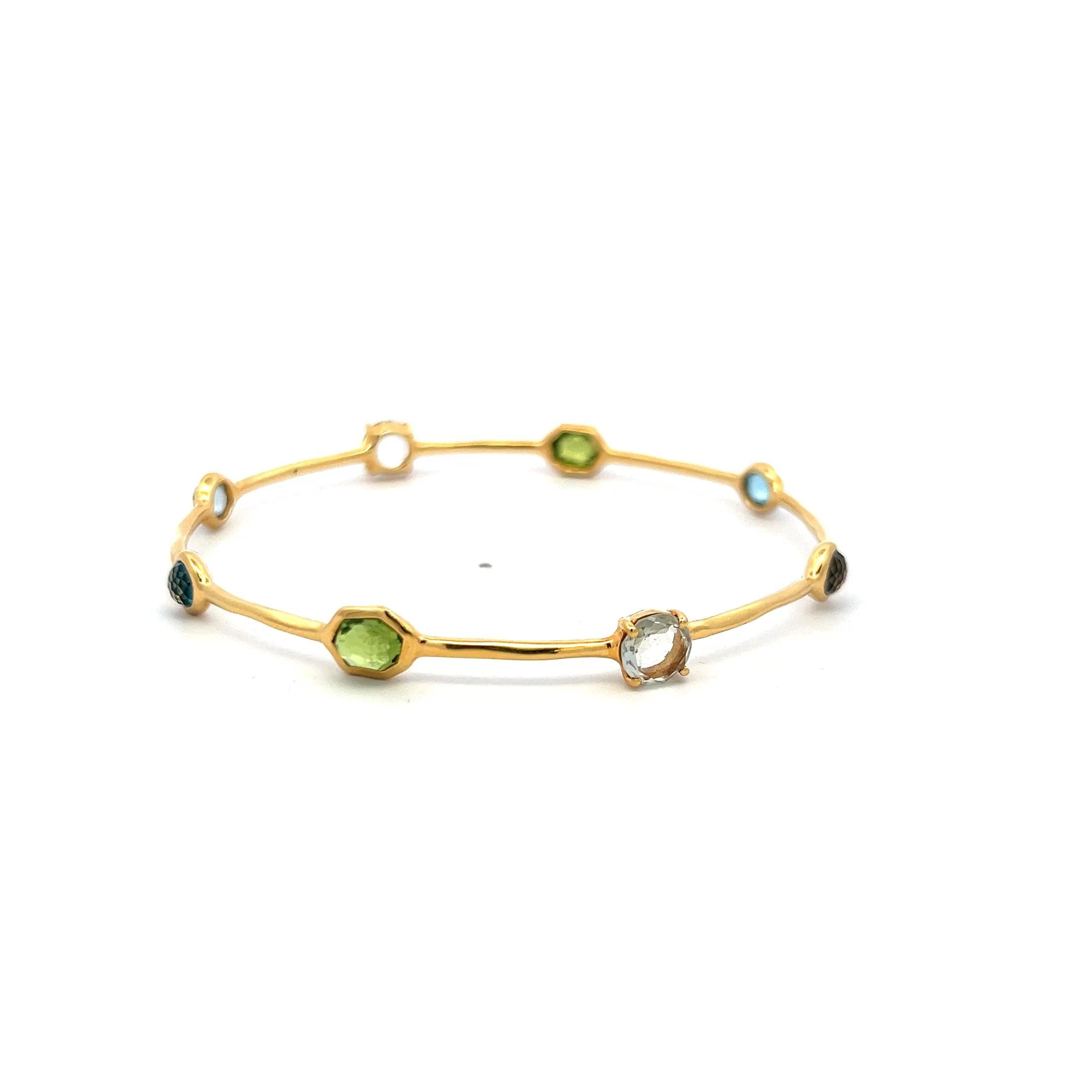 Ippolita 18K Yellow Gold Bangle Bracelet 6ct Aqua Marine and 2.5 Carat Peridot