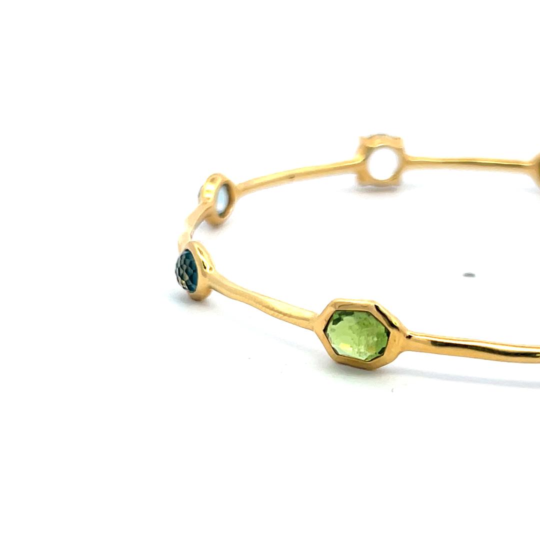 Ippolita 18K Yellow Gold Bangle Bracelet 6ct Aqua Marine and 2.5 Carat Peridot