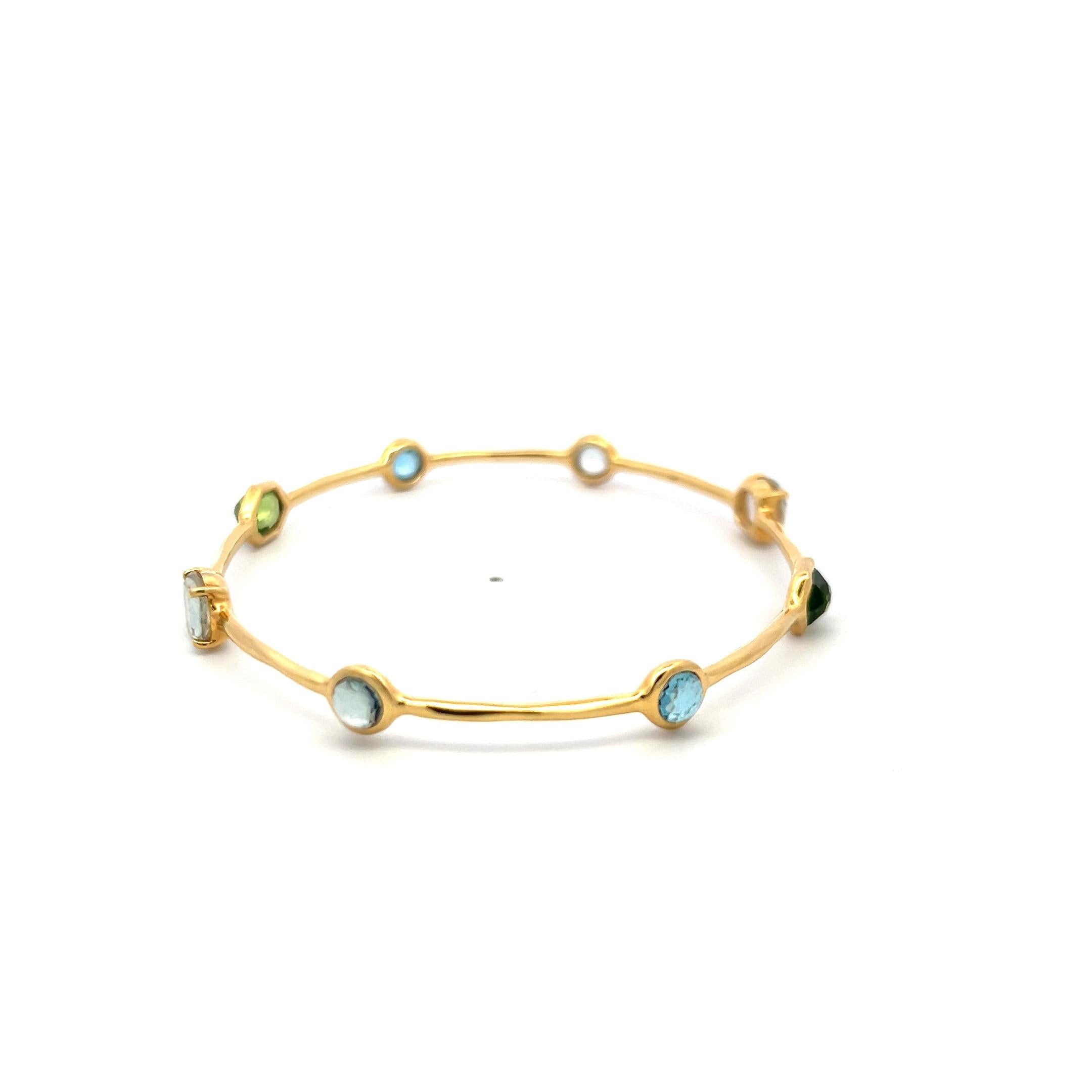 Ippolita 18K Yellow Gold Bangle Bracelet 6ct Aqua Marine and 2.5 Carat Peridot