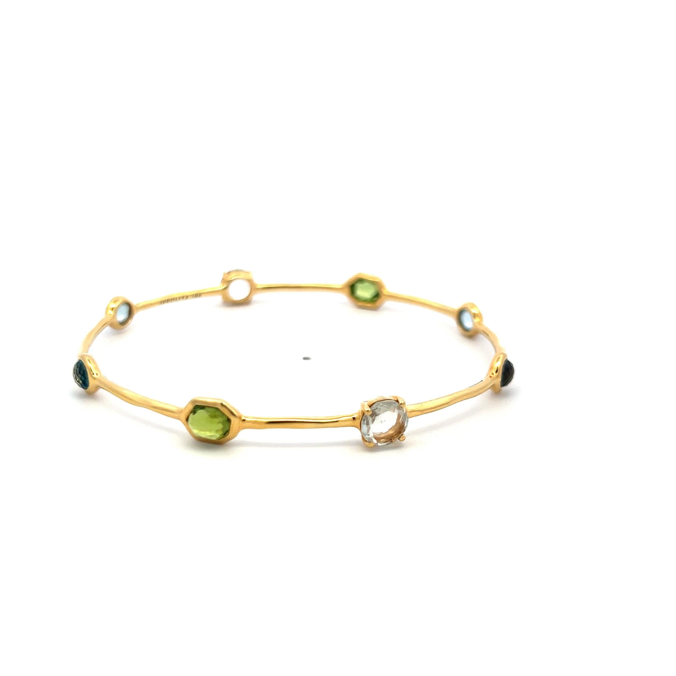 Ippolita 18K Yellow Gold Bangle Bracelet 6ct Aqua Marine and 2.5 Carat Peridot