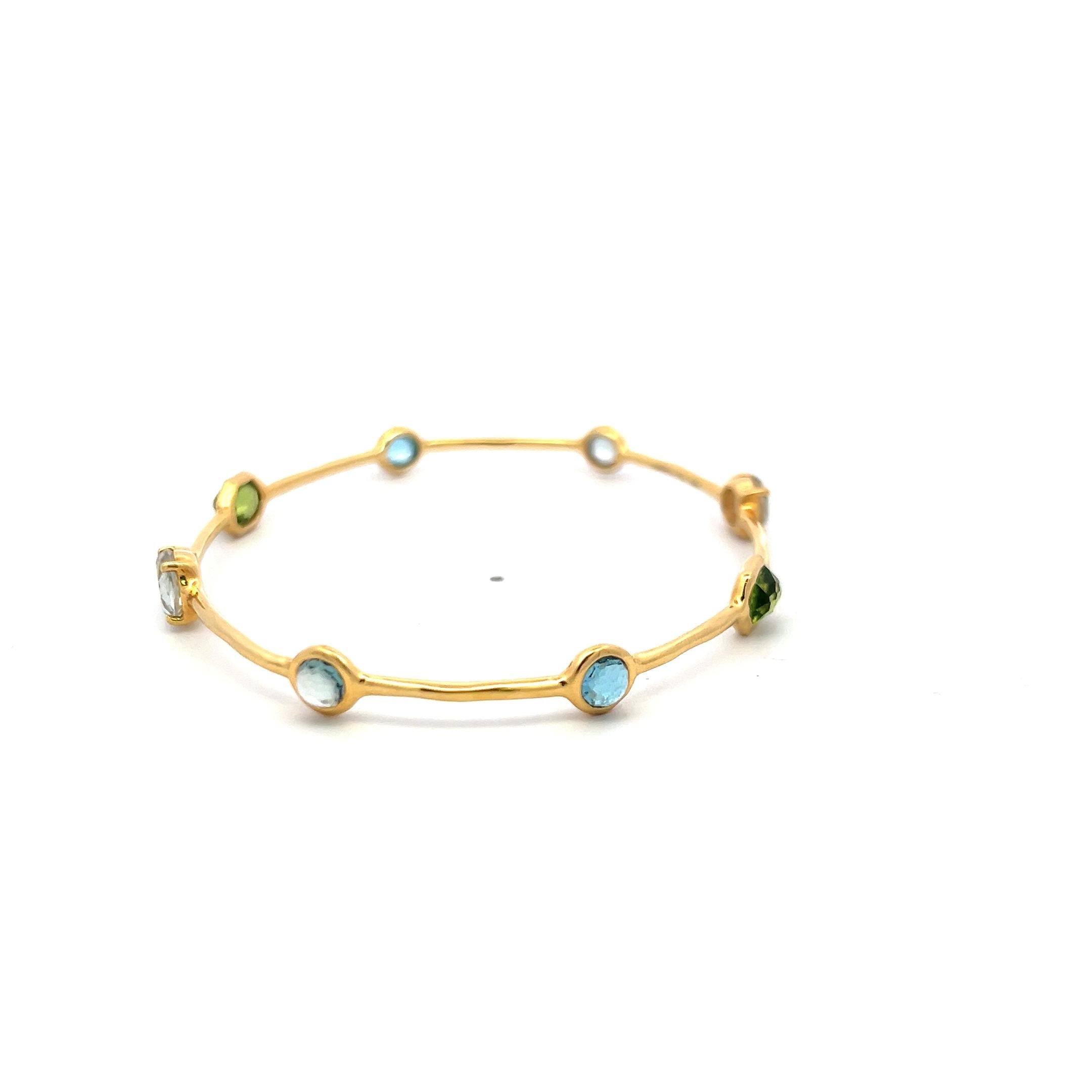 Ippolita 18K Yellow Gold Bangle Bracelet 6ct Aqua Marine and 2.5 Carat Peridot