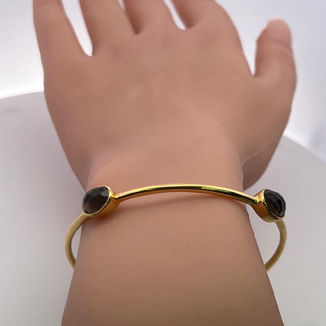 Vintage 12.00ct Smoky Quartz Bangle Bracelet in 18K Yellow Gold – 12.5 Grams