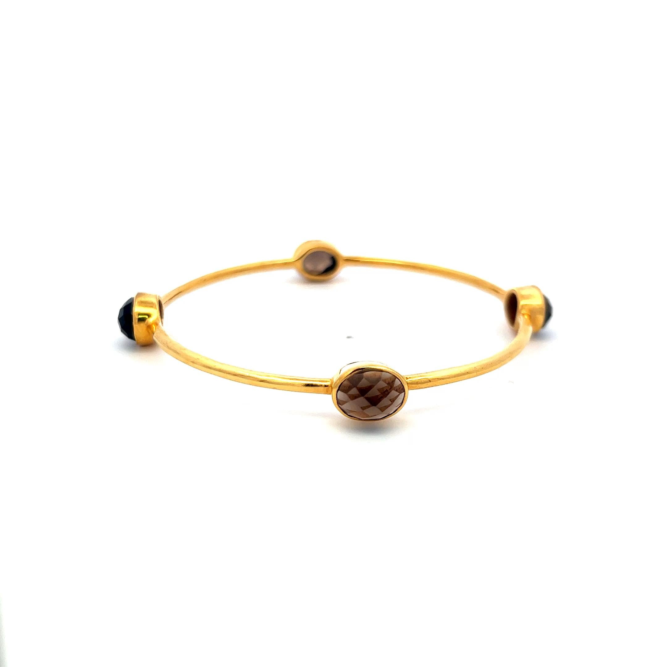 Vintage 12.00ct Smoky Quartz Bangle Bracelet in 18K Yellow Gold – 12.5 Grams