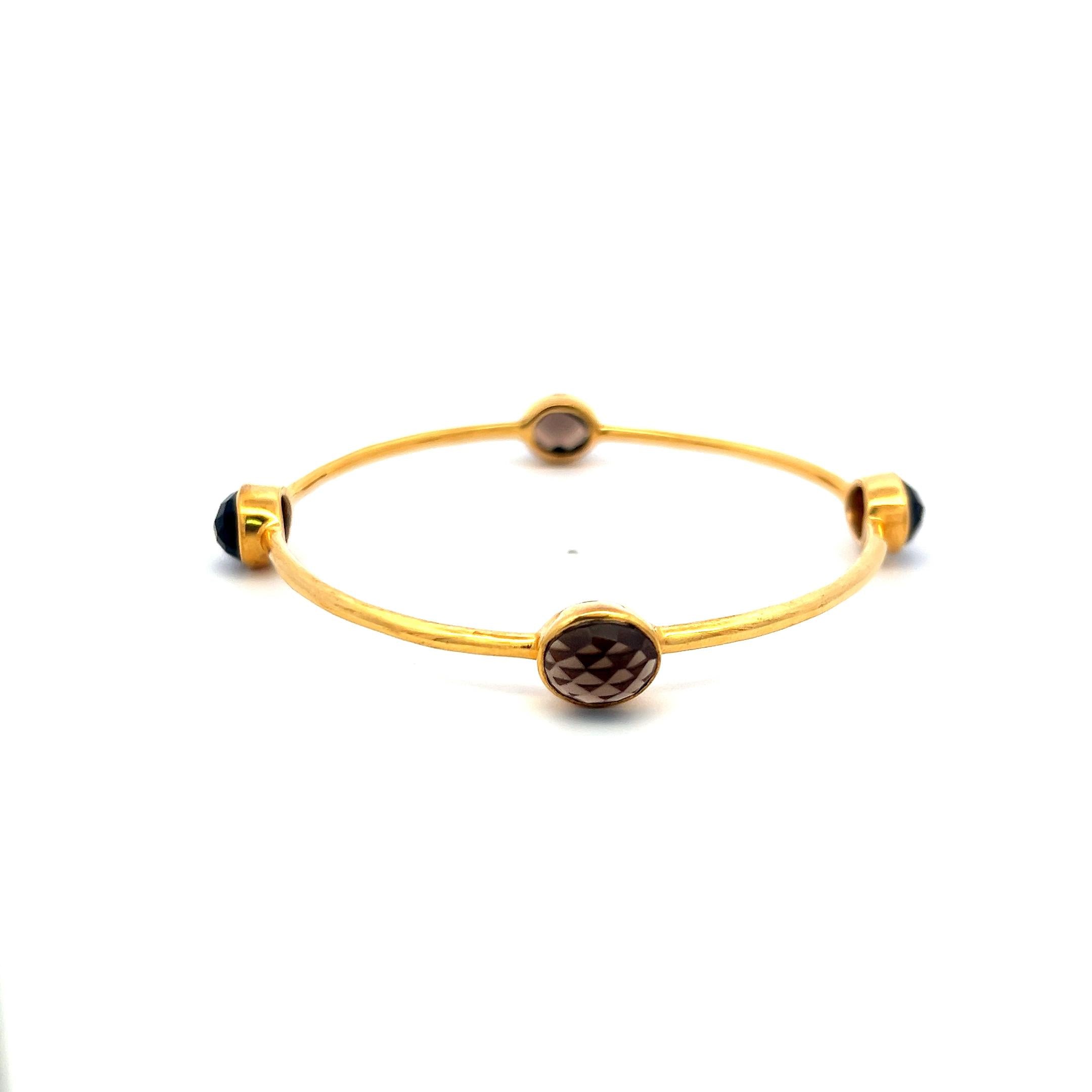 Vintage 12.00ct Smoky Quartz Bangle Bracelet in 18K Yellow Gold – 12.5 Grams