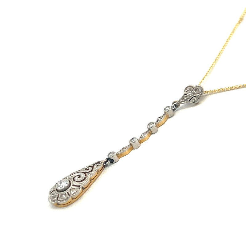 0.23 Carat Old European Cut Diamond 14 Karat Two Tone Gold Pendant Necklace