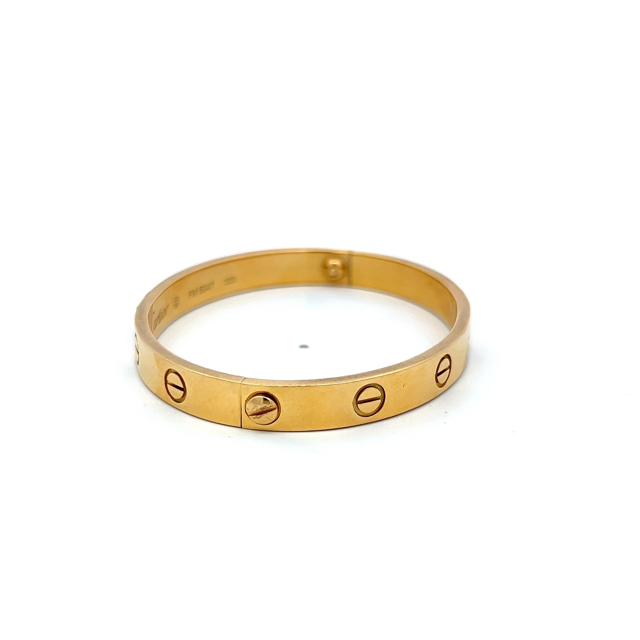 Cartier 18K Yellow Gold Love Bracelet Size 16
