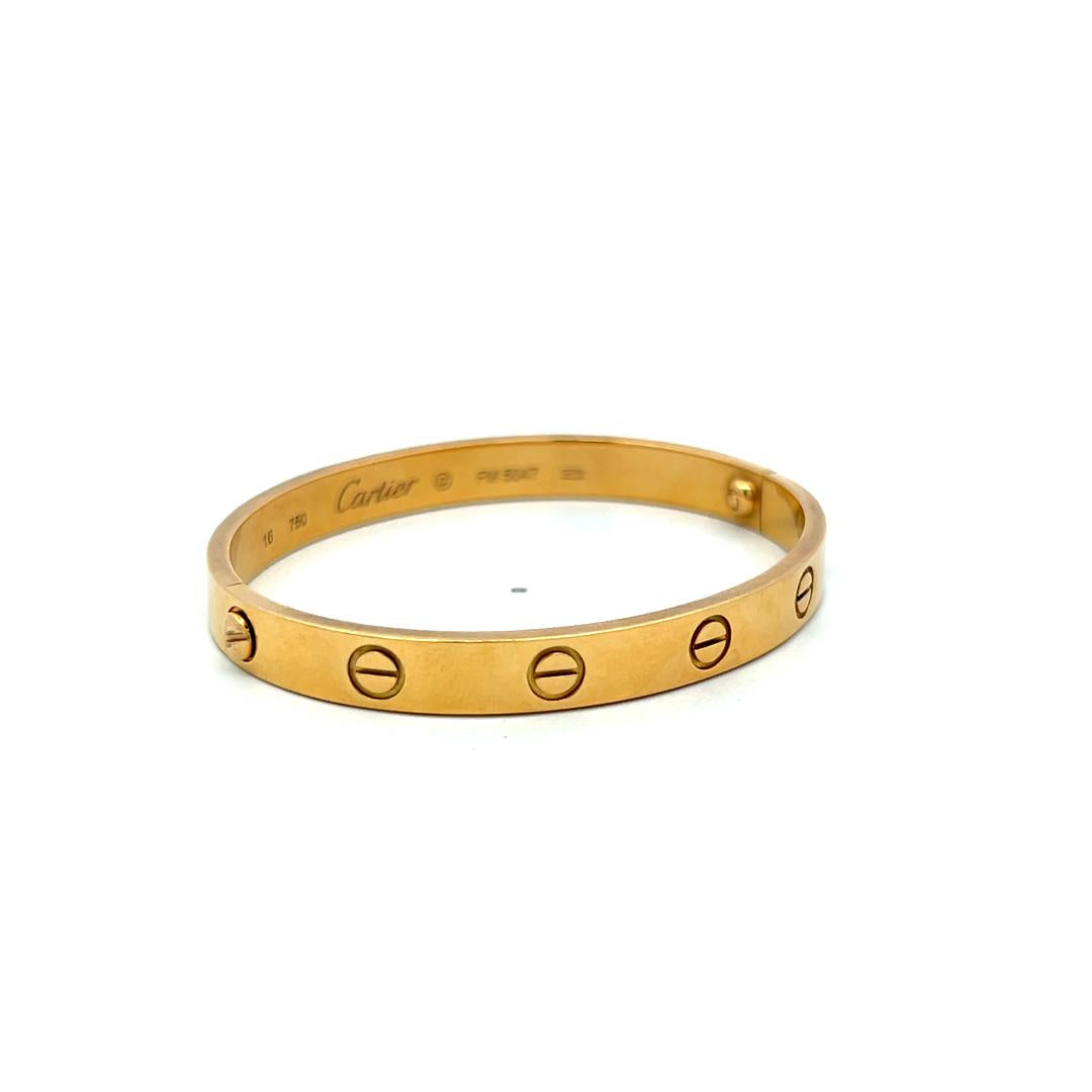 Cartier 18K Yellow Gold Love Bracelet Size 16