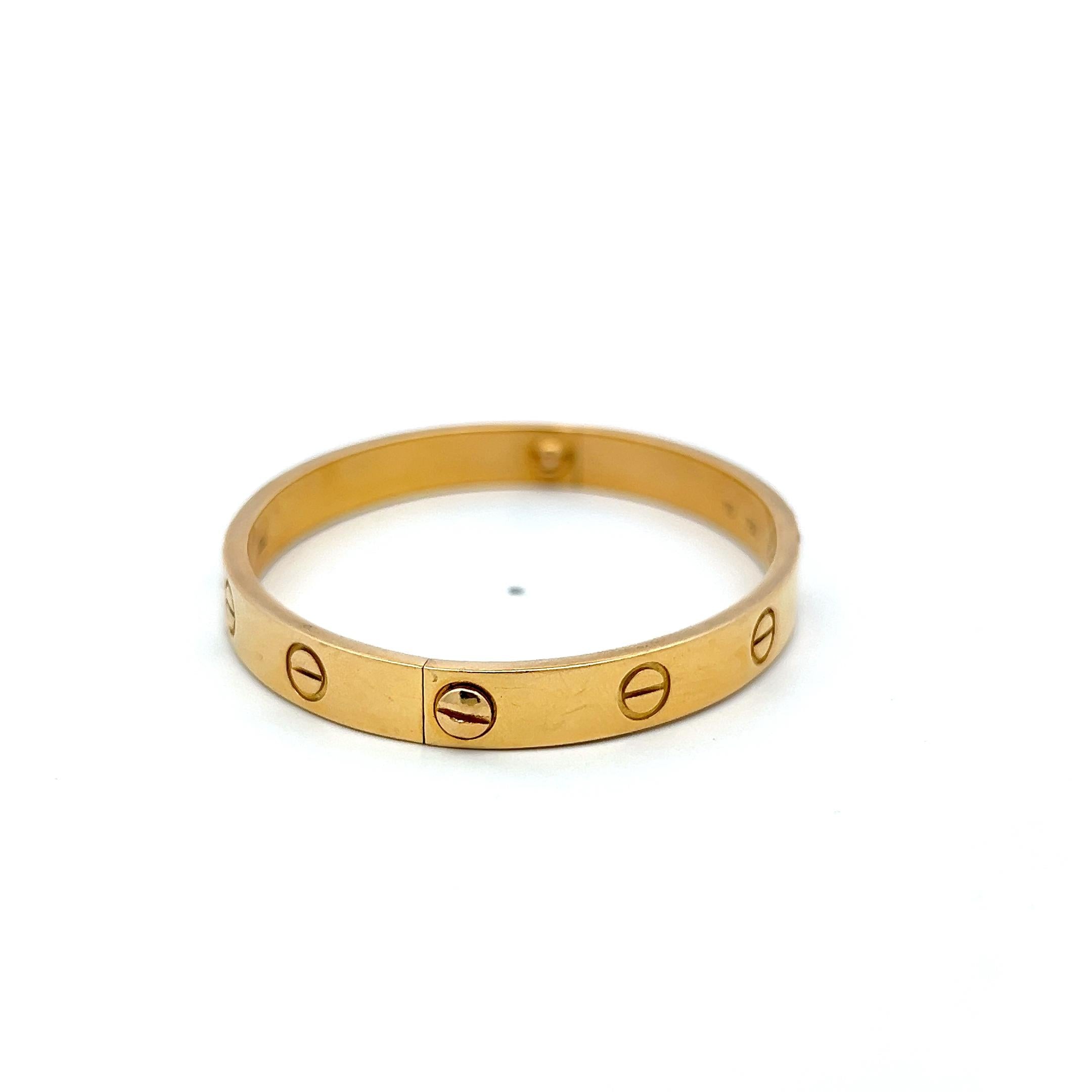 Cartier 18K Yellow Gold Love Bracelet Size 16