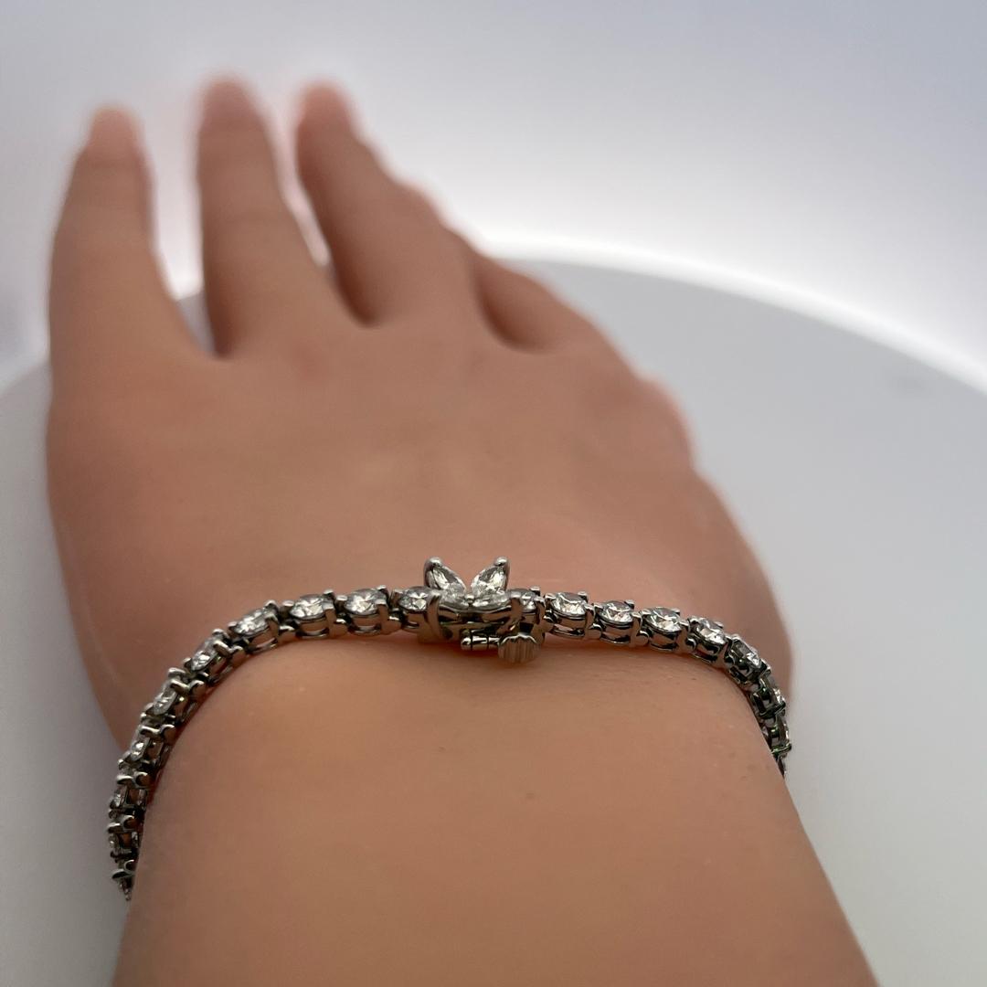 Tiffany & Co Platinum Tennis Bracelet with 6.53 Ct Round & Marquis F VS Diamonds