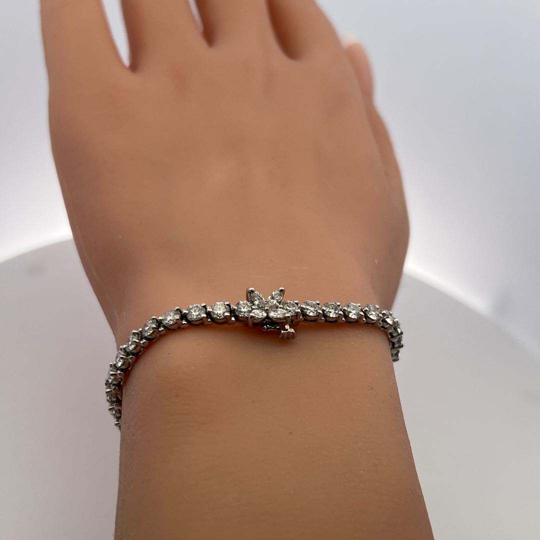 Tiffany & Co Platinum Tennis Bracelet with 6.53 Ct Round & Marquis F VS Diamonds