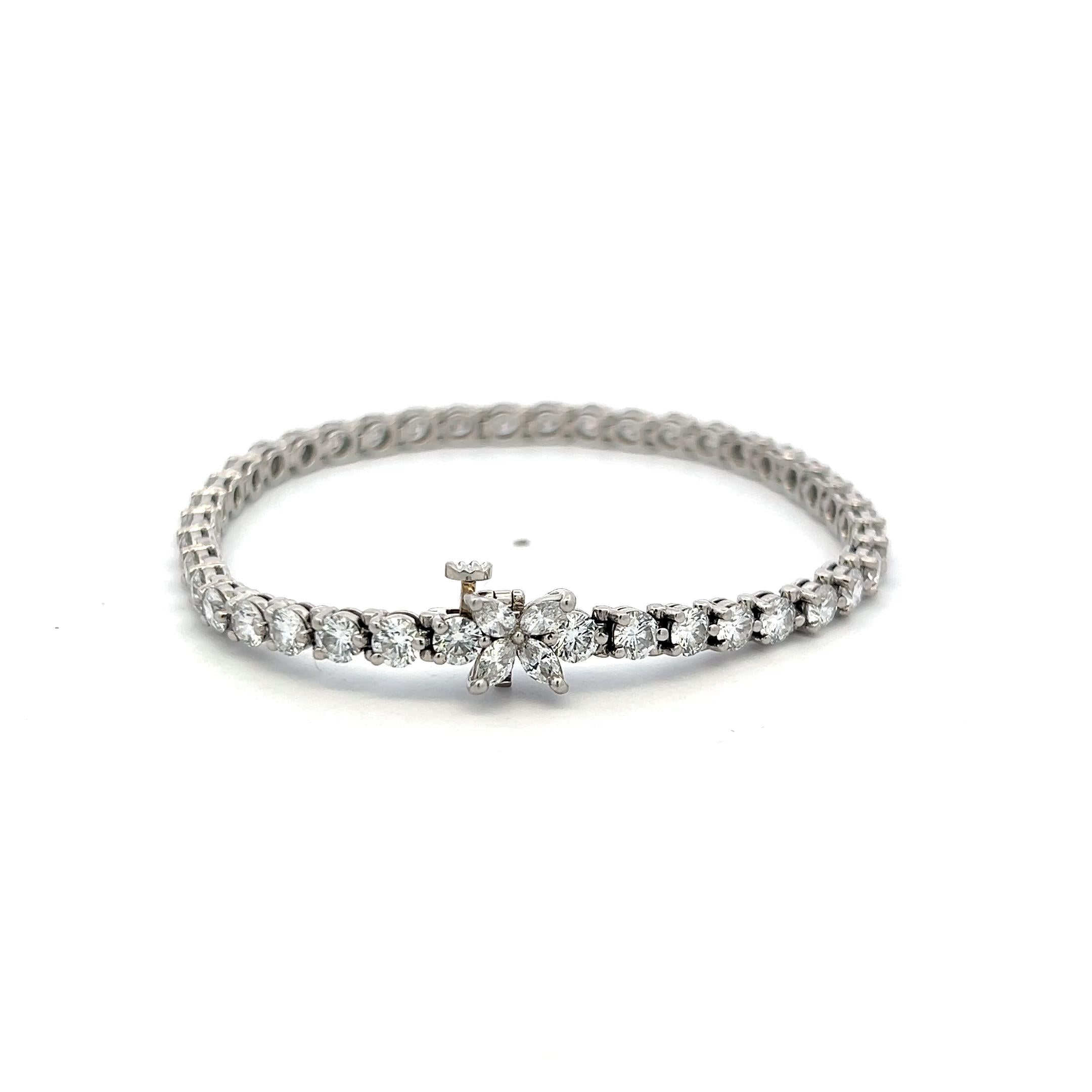 Tiffany & Co Platinum Tennis Bracelet with 6.53 Ct Round & Marquis F VS Diamonds