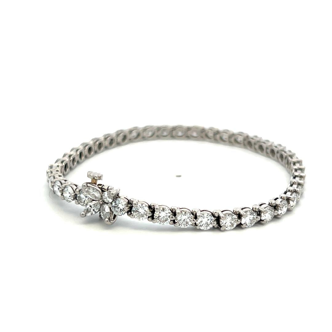 Tiffany & Co Platinum Tennis Bracelet with 6.53 Ct Round & Marquis F VS Diamonds
