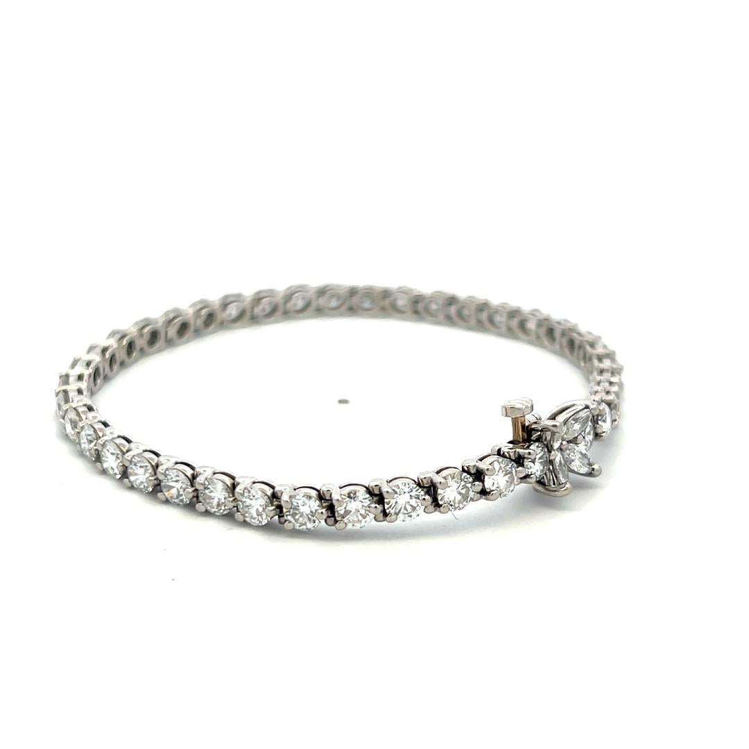 Tiffany & Co Platinum Tennis Bracelet with 6.53 Ct Round & Marquis F VS Diamonds