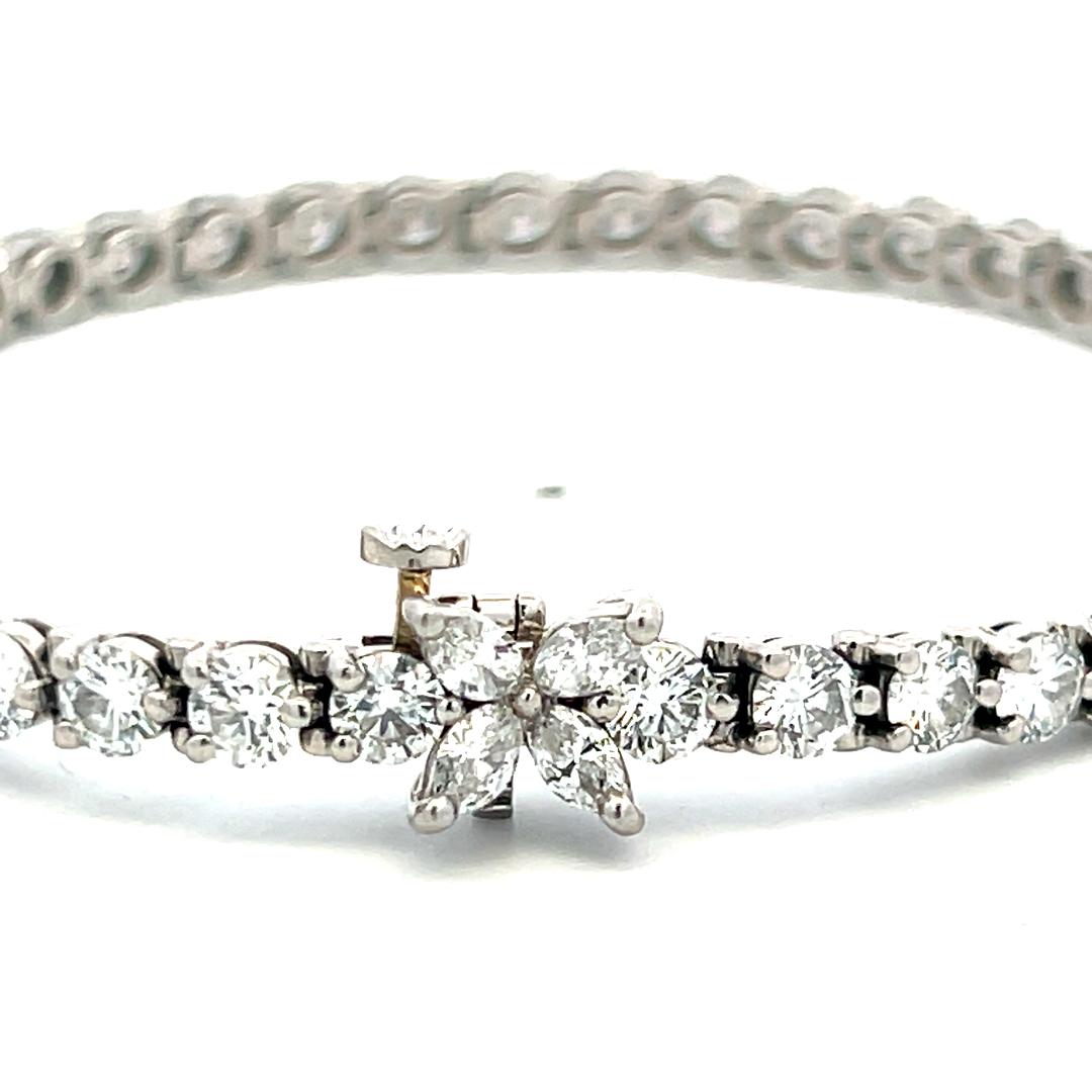 Tiffany & Co Platinum Tennis Bracelet with 6.53 Ct Round & Marquis F VS Diamonds