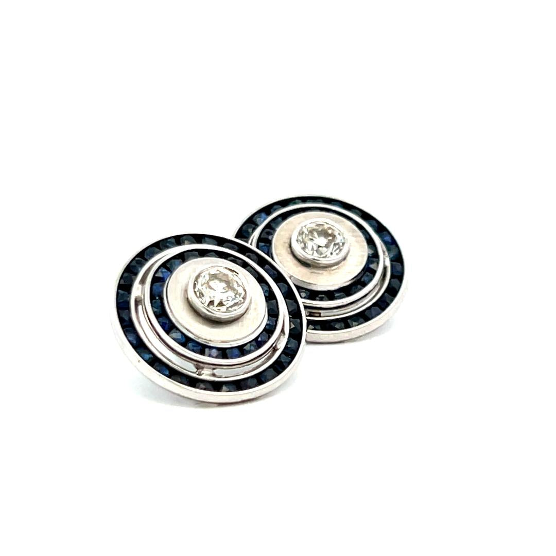 14K WG Stud Earrings with 1 Carat Circular I SI Diamonds & 3.85 Carat Sapphire