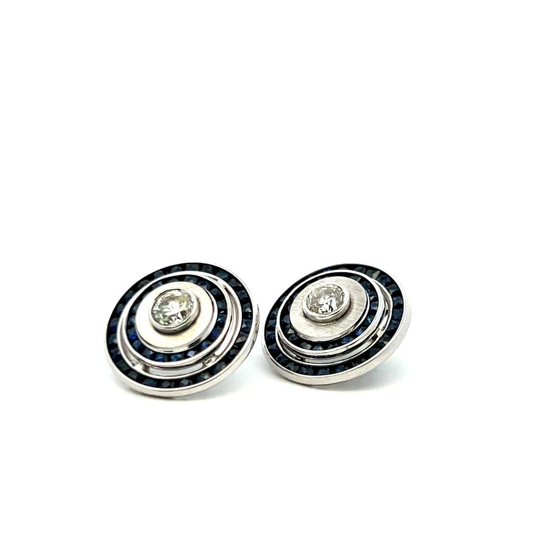 14K WG Stud Earrings with 1 Carat Circular I SI Diamonds & 3.85 Carat Sapphire