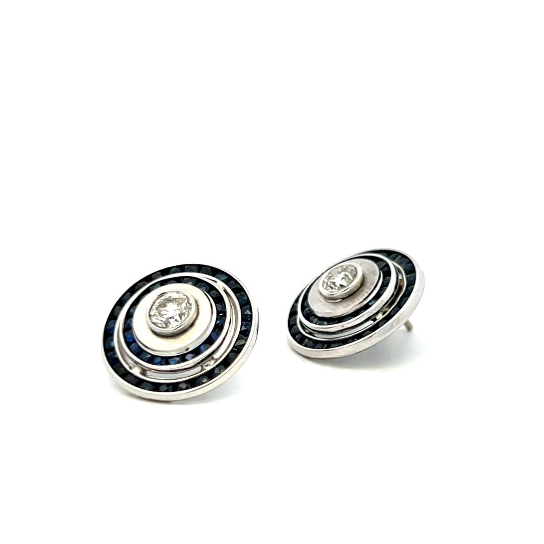 14K WG Stud Earrings with 1 Carat Circular I SI Diamonds & 3.85 Carat Sapphire