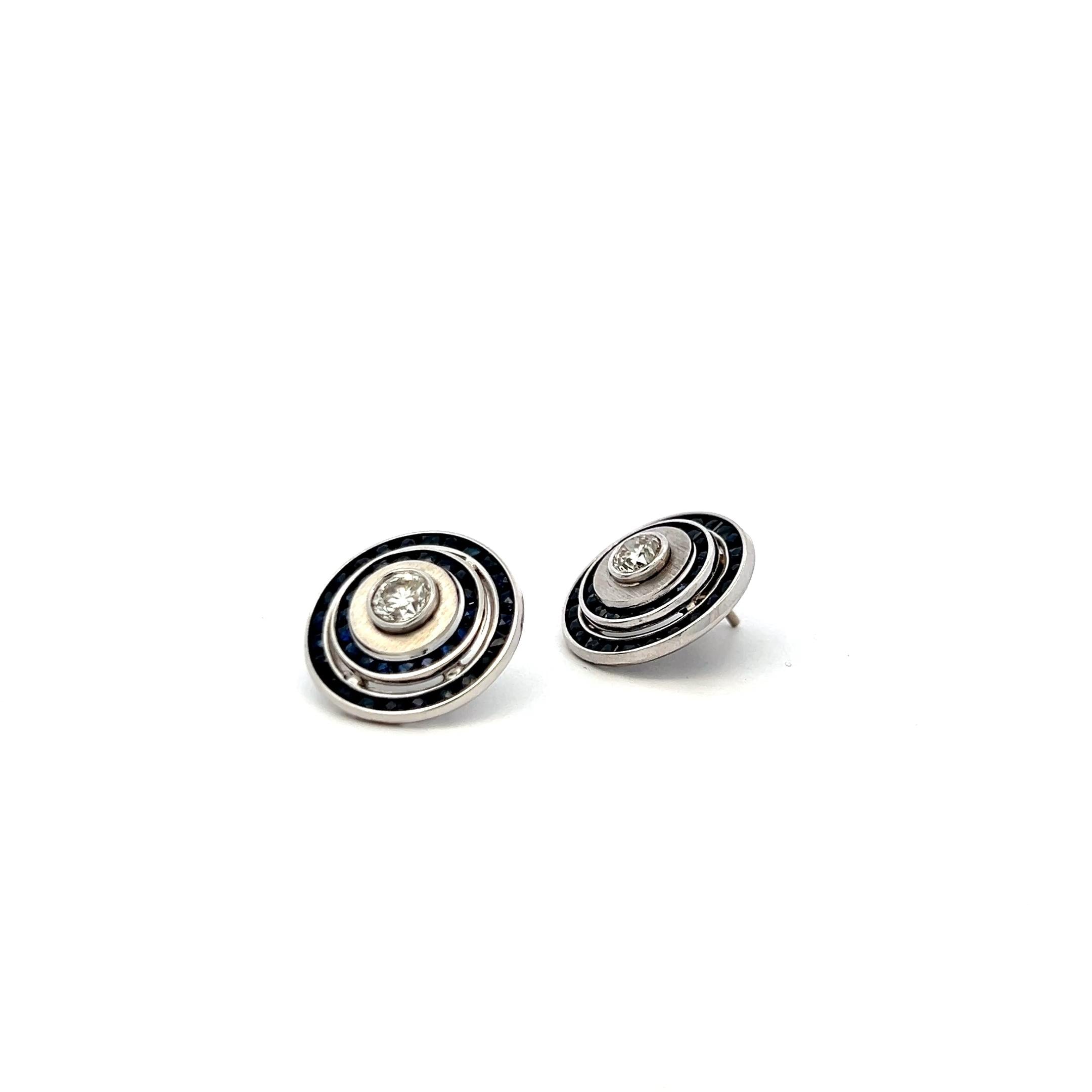 14K WG Stud Earrings with 1 Carat Circular I SI Diamonds & 3.85 Carat Sapphire