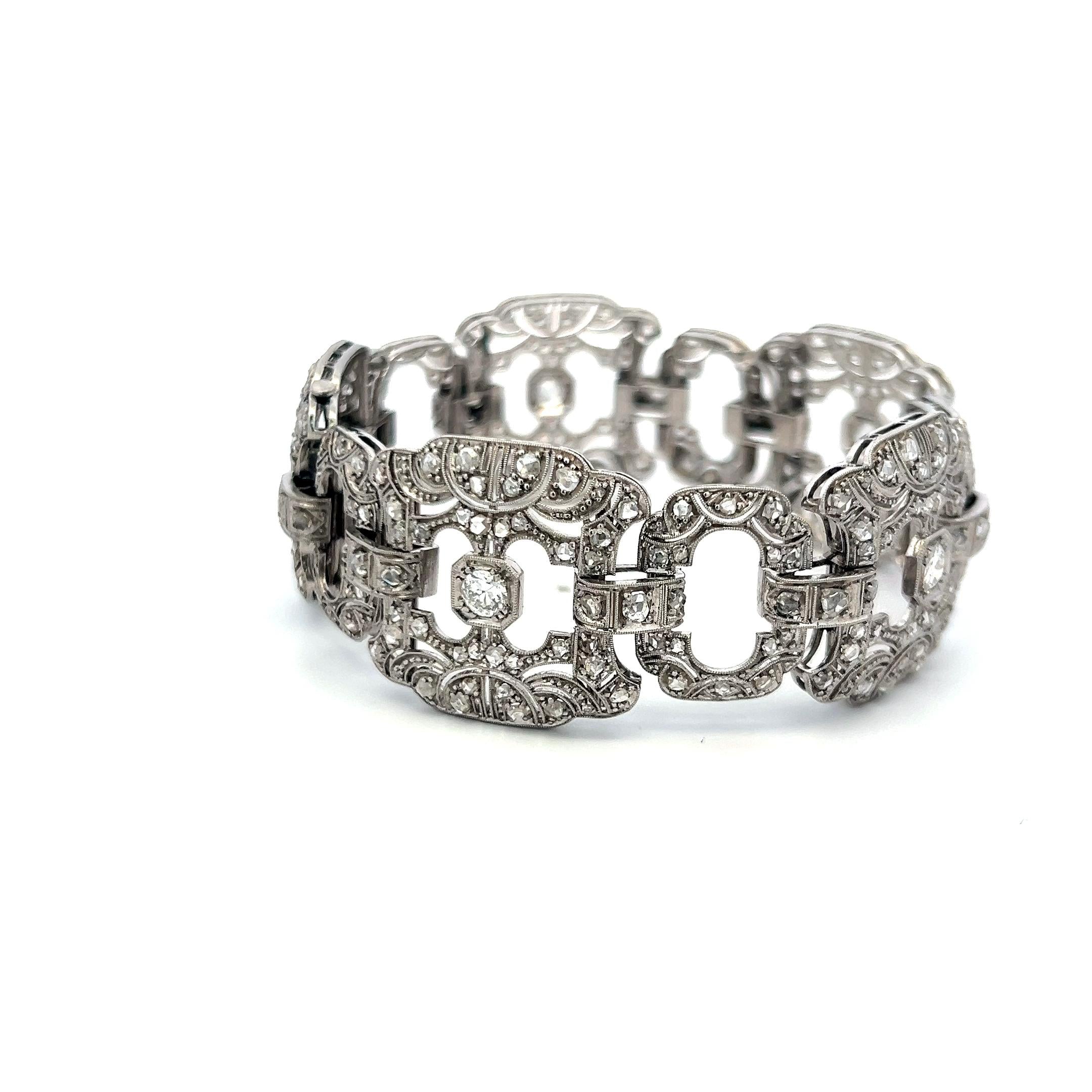 Vintage Platinum Art Deco Bracelet with 2.75ct Circular & Rose Cut Diamonds