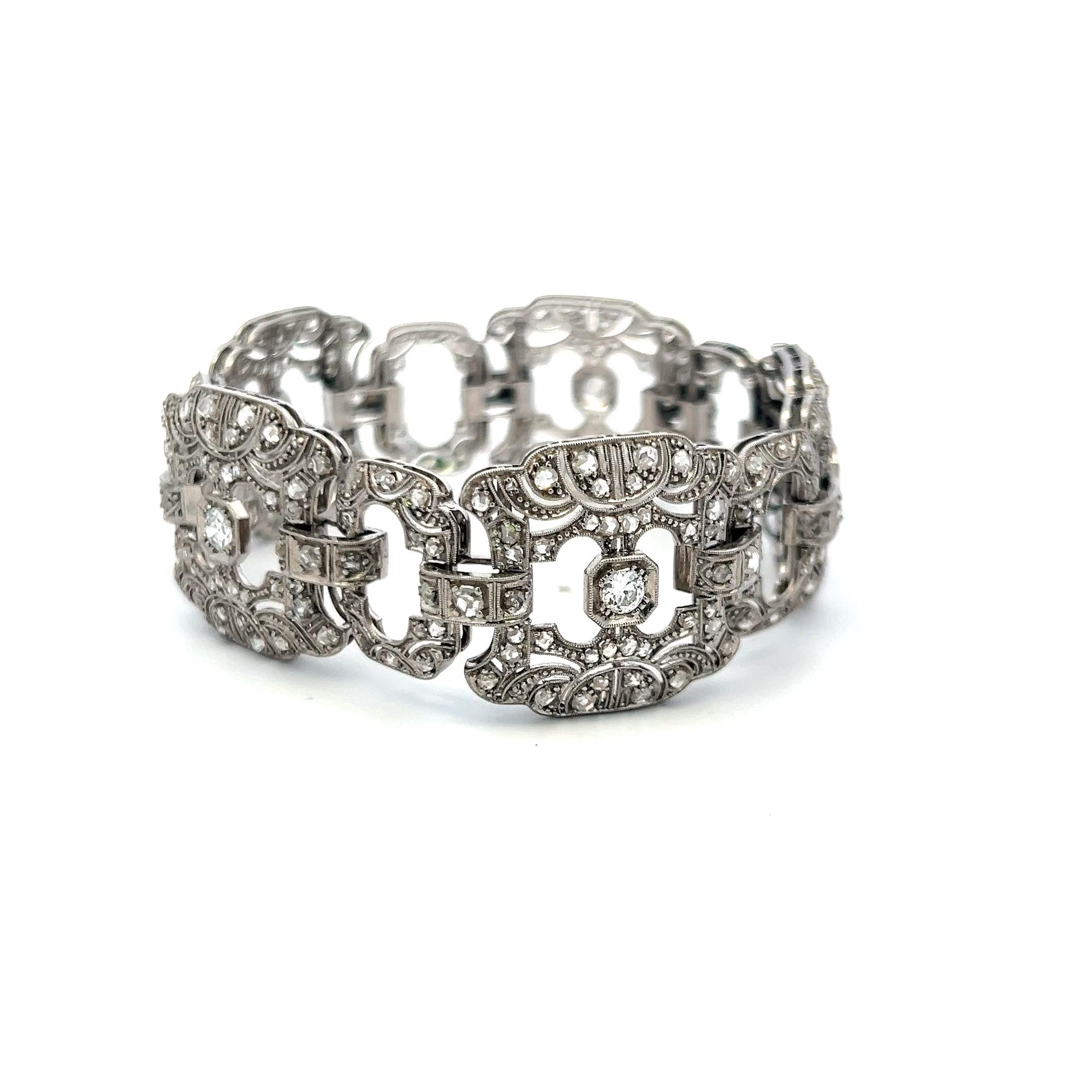 Vintage Platinum Art Deco Bracelet with 2.75ct Circular & Rose Cut Diamonds