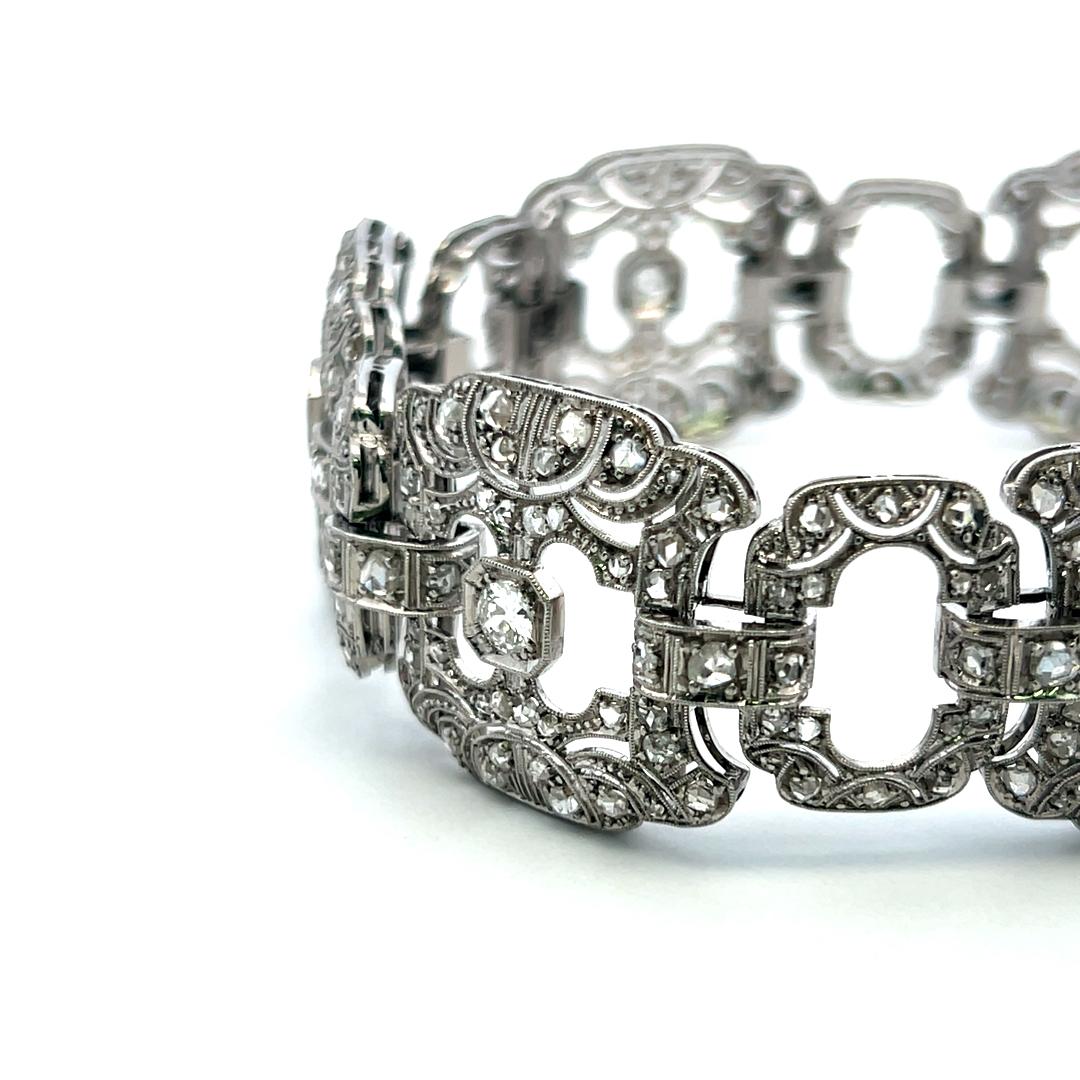 Vintage Platinum Art Deco Bracelet with 2.75ct Circular & Rose Cut Diamonds