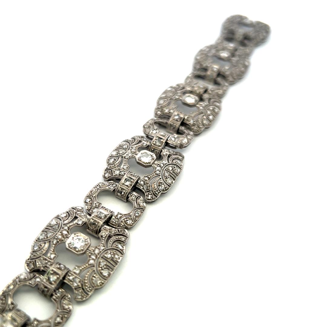 Vintage Platinum Art Deco Bracelet with 2.75ct Circular & Rose Cut Diamonds