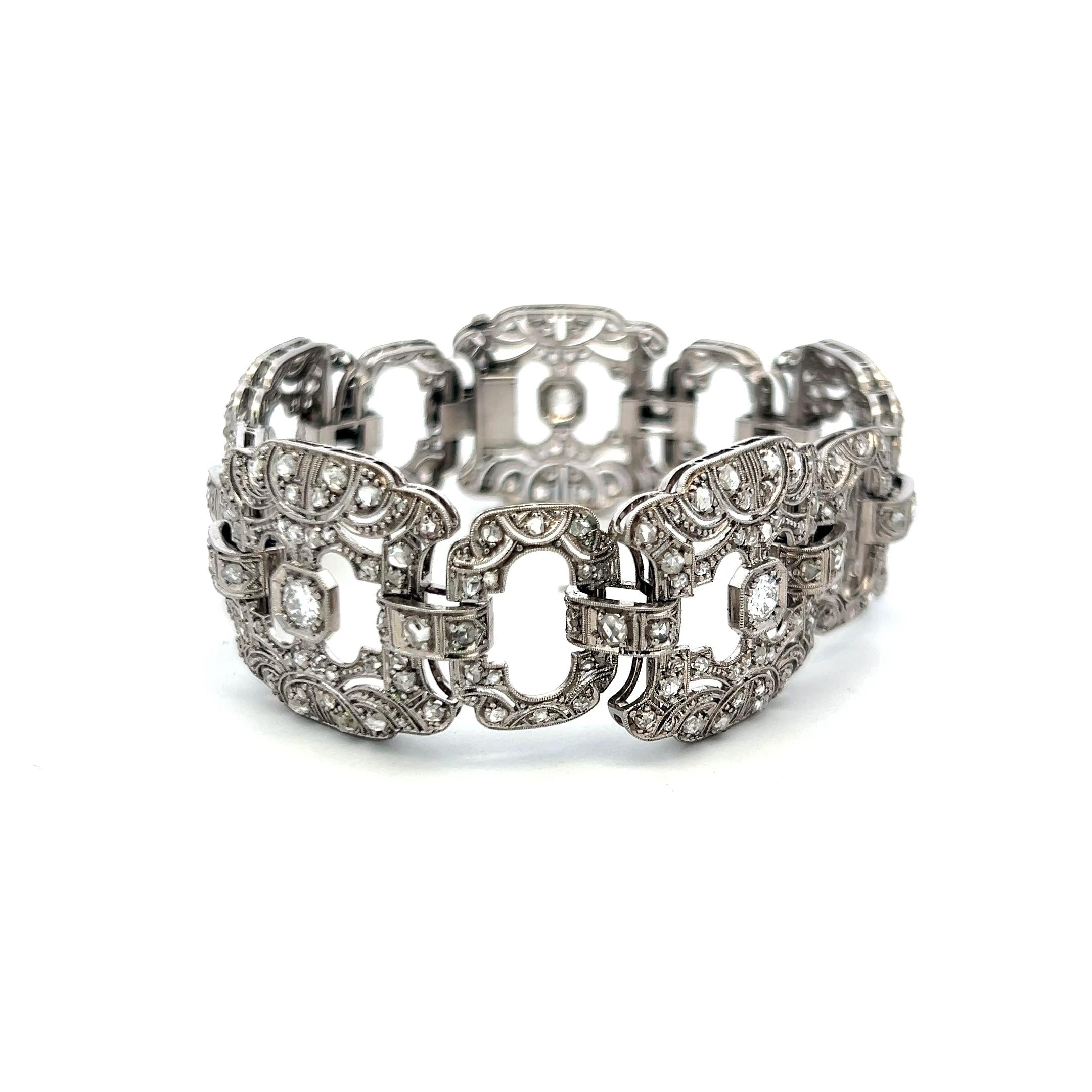 Vintage Platinum Art Deco Bracelet with 2.75ct Circular & Rose Cut Diamonds