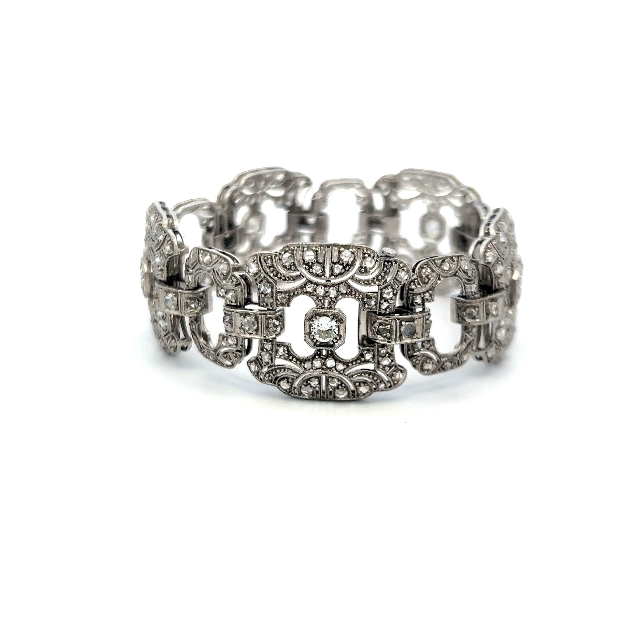 Vintage Platinum Art Deco Bracelet with 2.75ct Circular & Rose Cut Diamonds