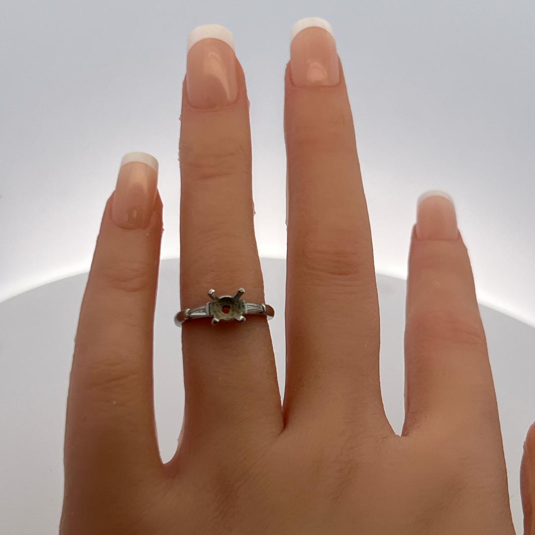0.15ct Baguette Diamond Platinum Semi Mount Ring for 1.2ct Round Center