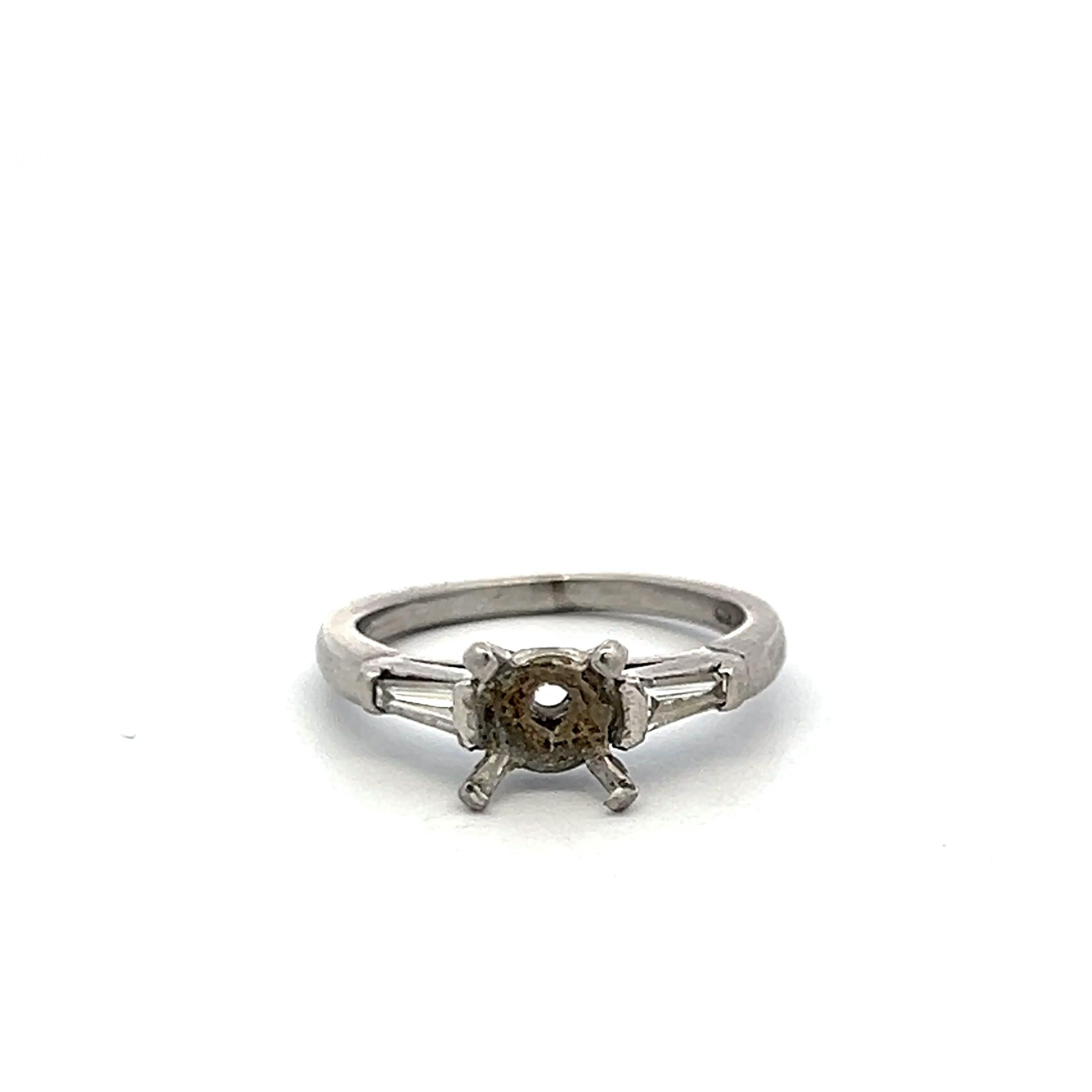 0.15ct Baguette Diamond Platinum Semi Mount Ring for 1.2ct Round Center