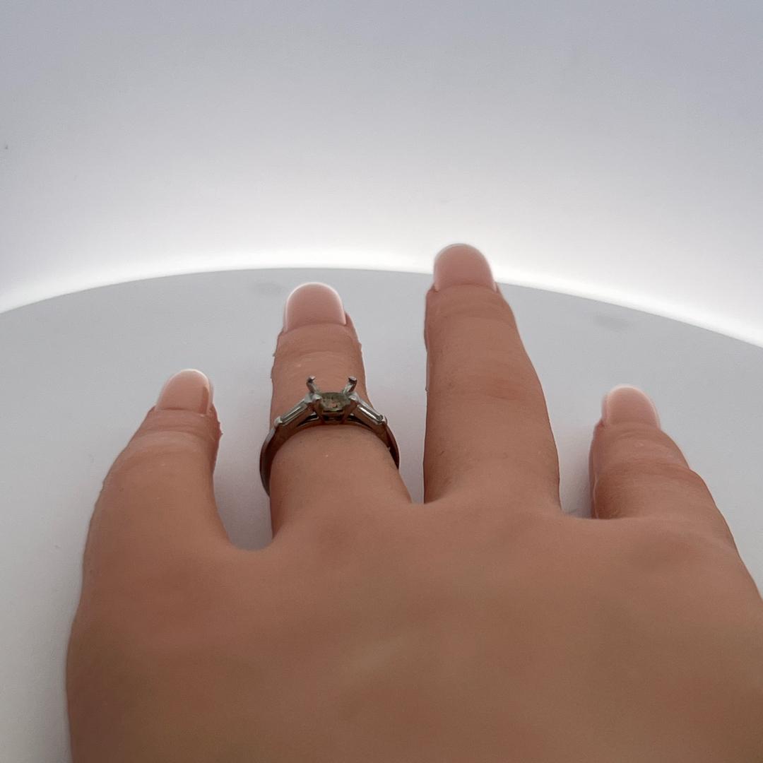 0.15ct Baguette Diamond Platinum Semi Mount Ring for 1.2ct Round Center