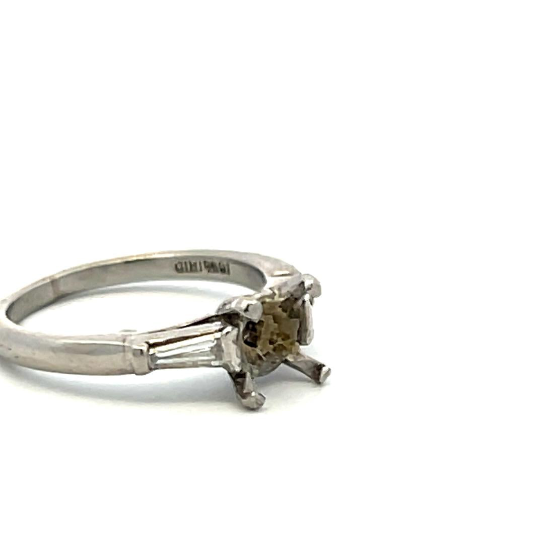 0.15ct Baguette Diamond Platinum Semi Mount Ring for 1.2ct Round Center