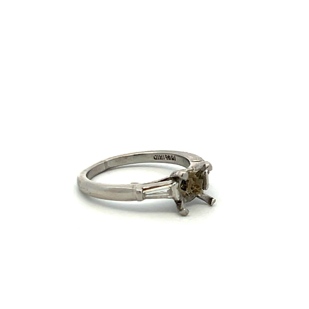 0.15ct Baguette Diamond Platinum Semi Mount Ring for 1.2ct Round Center