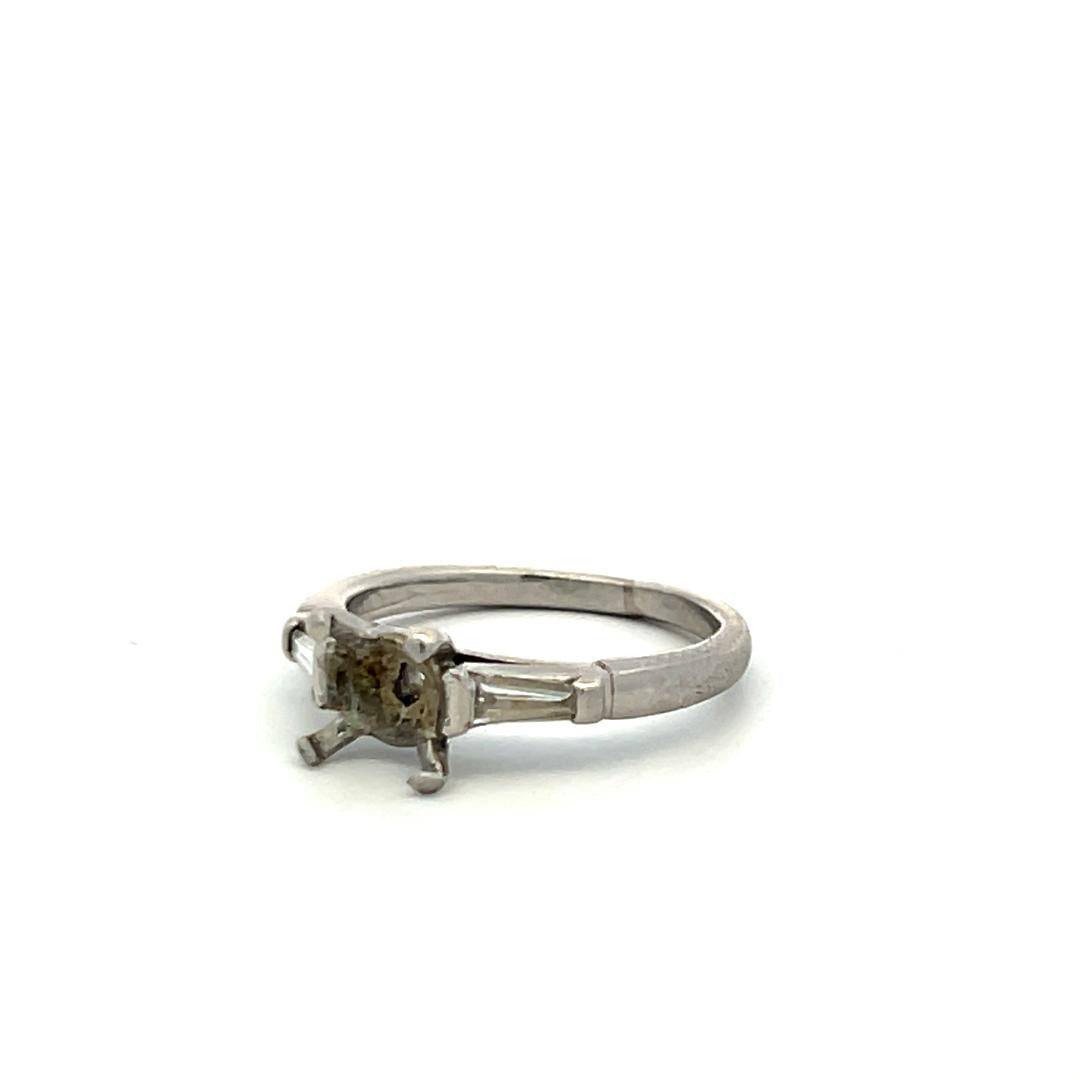 0.15ct Baguette Diamond Platinum Semi Mount Ring for 1.2ct Round Center