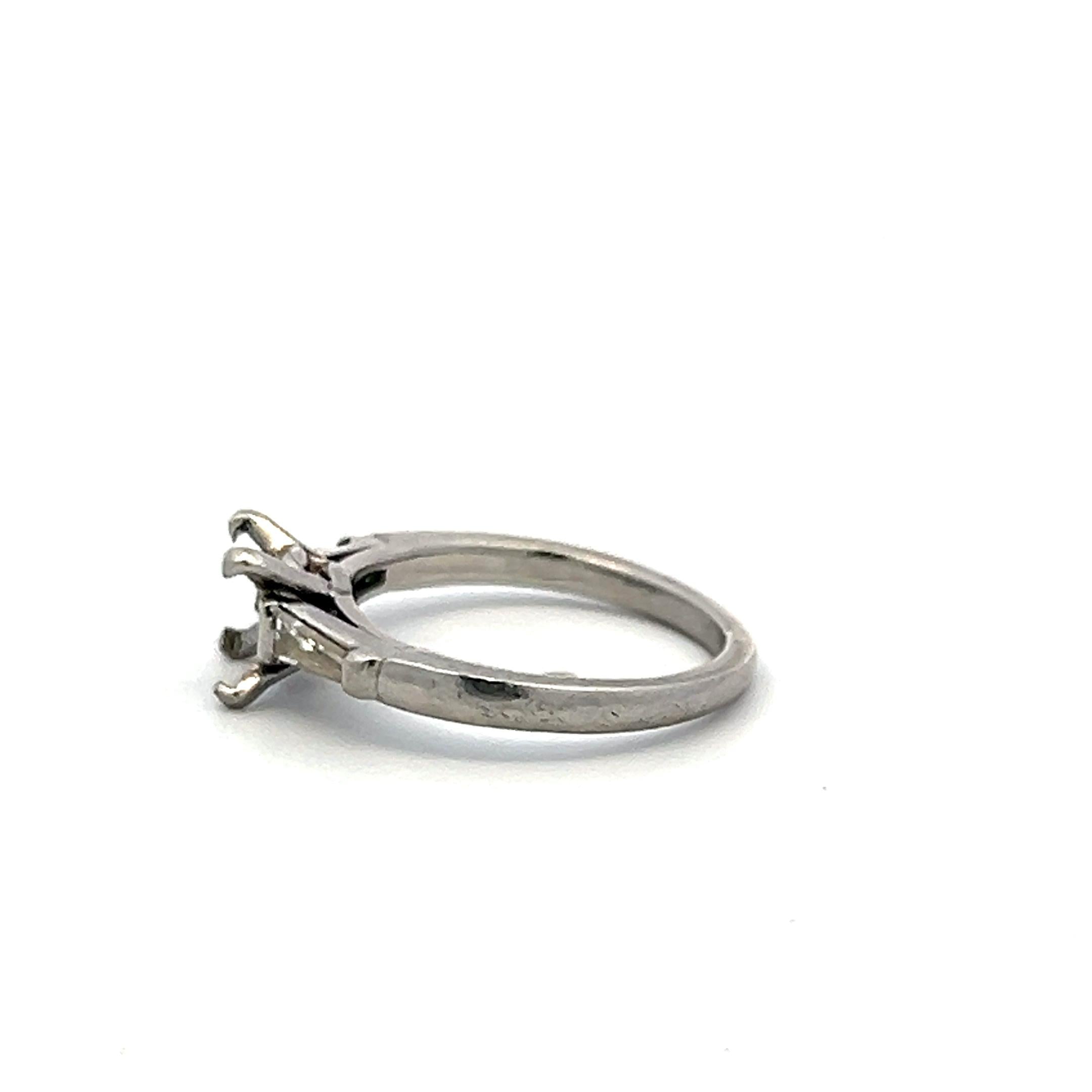 0.15ct Baguette Diamond Platinum Semi Mount Ring for 1.2ct Round Center