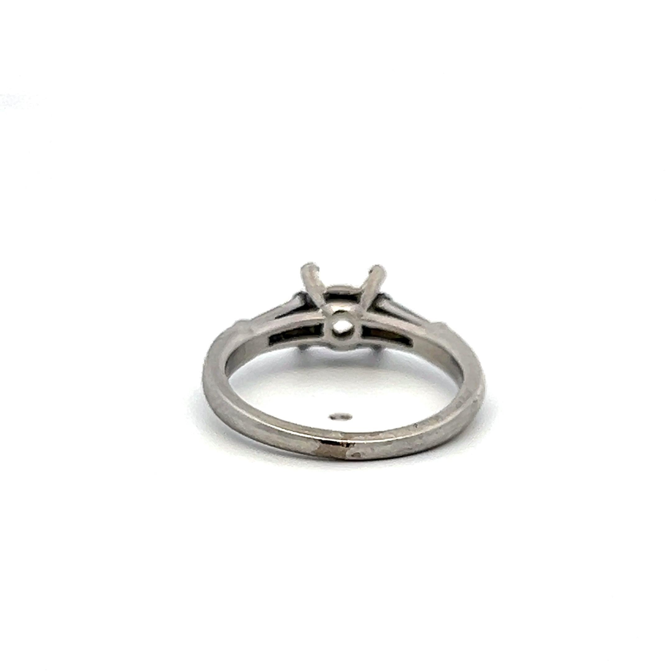 0.15ct Baguette Diamond Platinum Semi Mount Ring for 1.2ct Round Center
