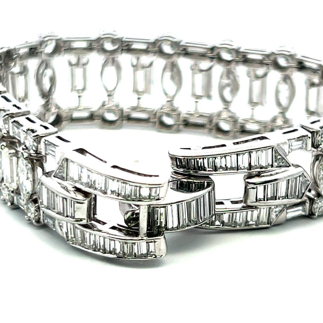 32.00ct Diamond Platinum Wide Bracelet with Emerald, Marquise, Baguette & Round