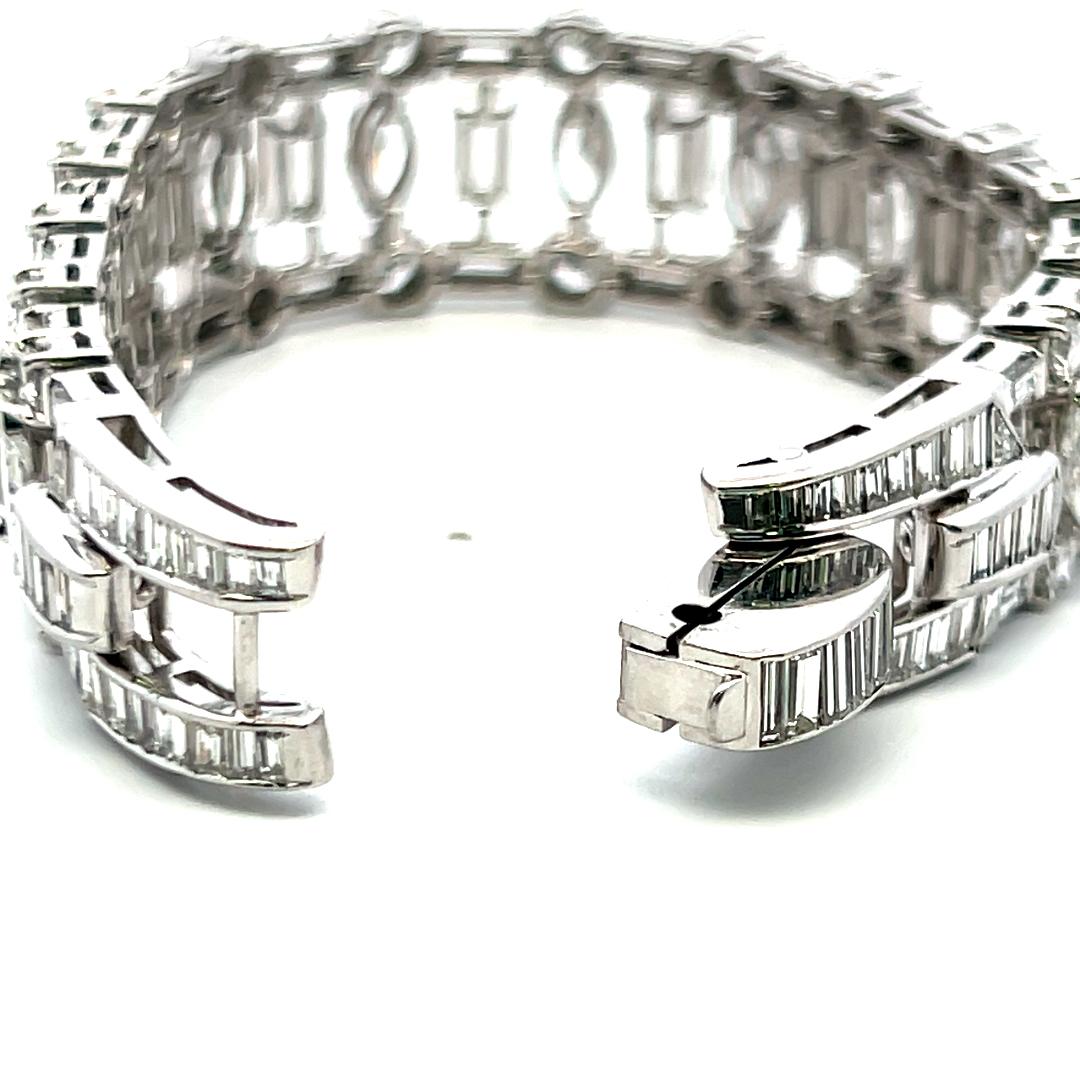 32.00ct Diamond Platinum Wide Bracelet with Emerald, Marquise, Baguette & Round