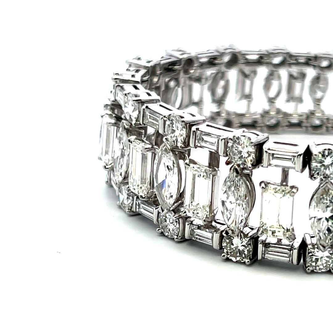 32.00ct Diamond Platinum Wide Bracelet with Emerald, Marquise, Baguette & Round
