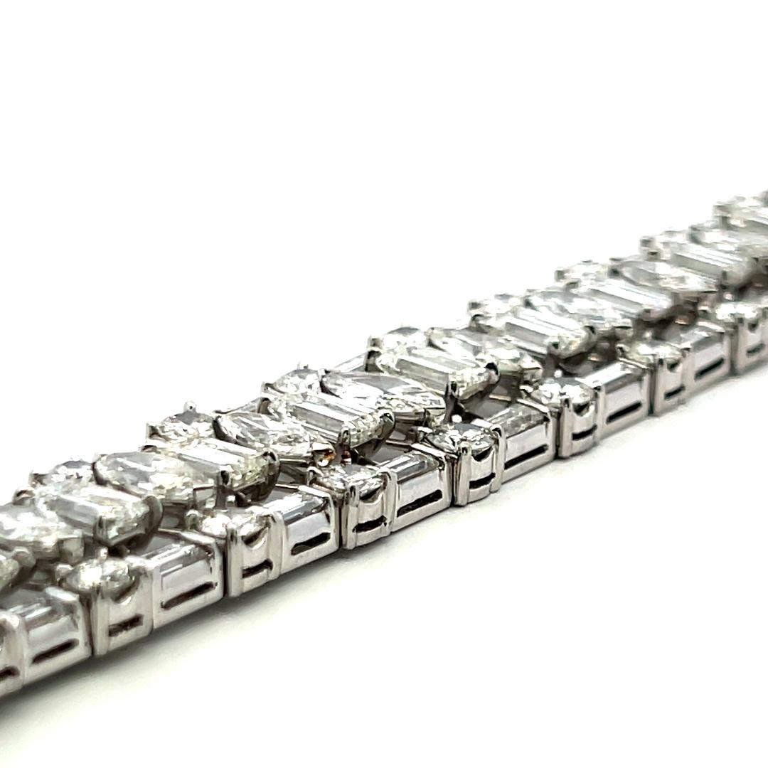 32.00ct Diamond Platinum Wide Bracelet with Emerald, Marquise, Baguette & Round