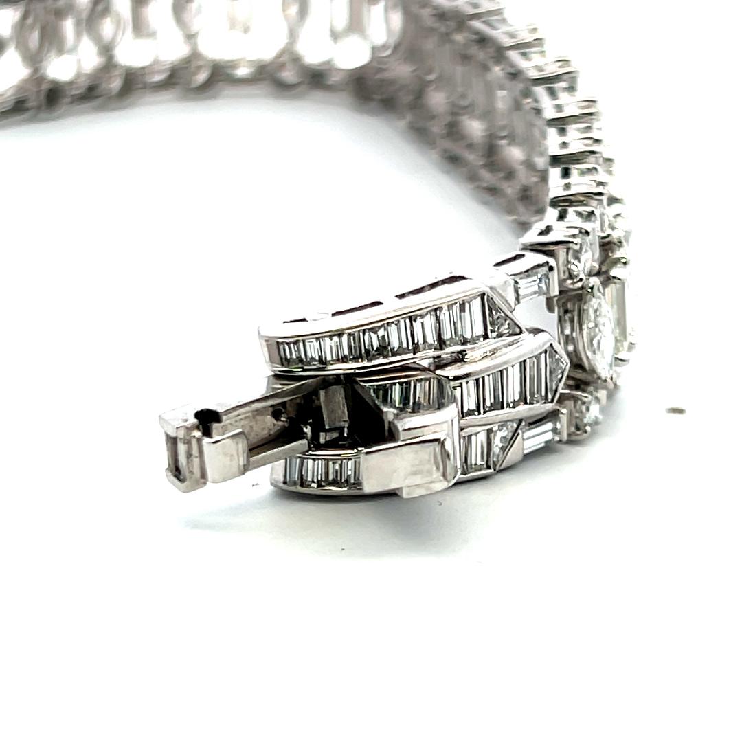 32.00ct Diamond Platinum Wide Bracelet with Emerald, Marquise, Baguette & Round