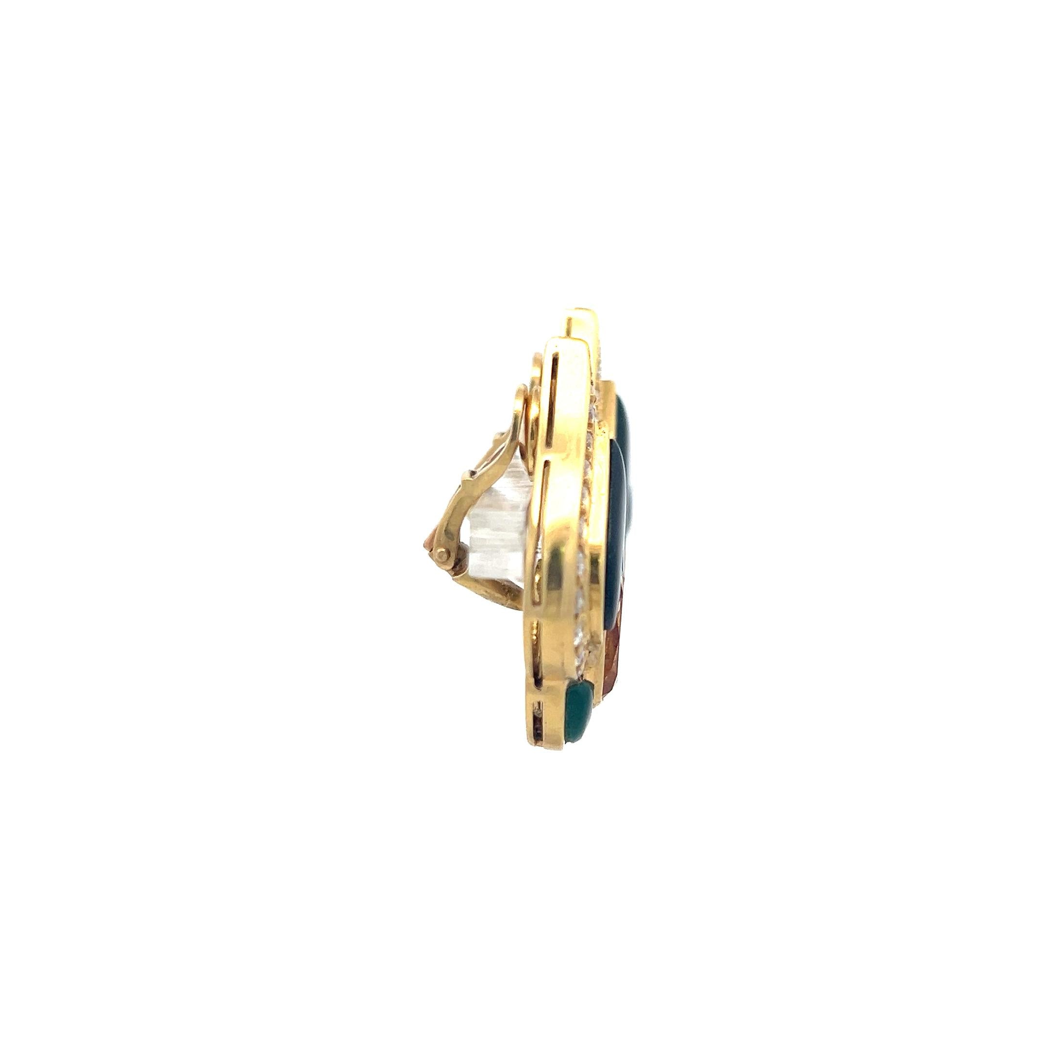 18K Yellow Gold Clip-On Earrings with 1.3 Carat Round Diamonds & 7 Carat Citrine